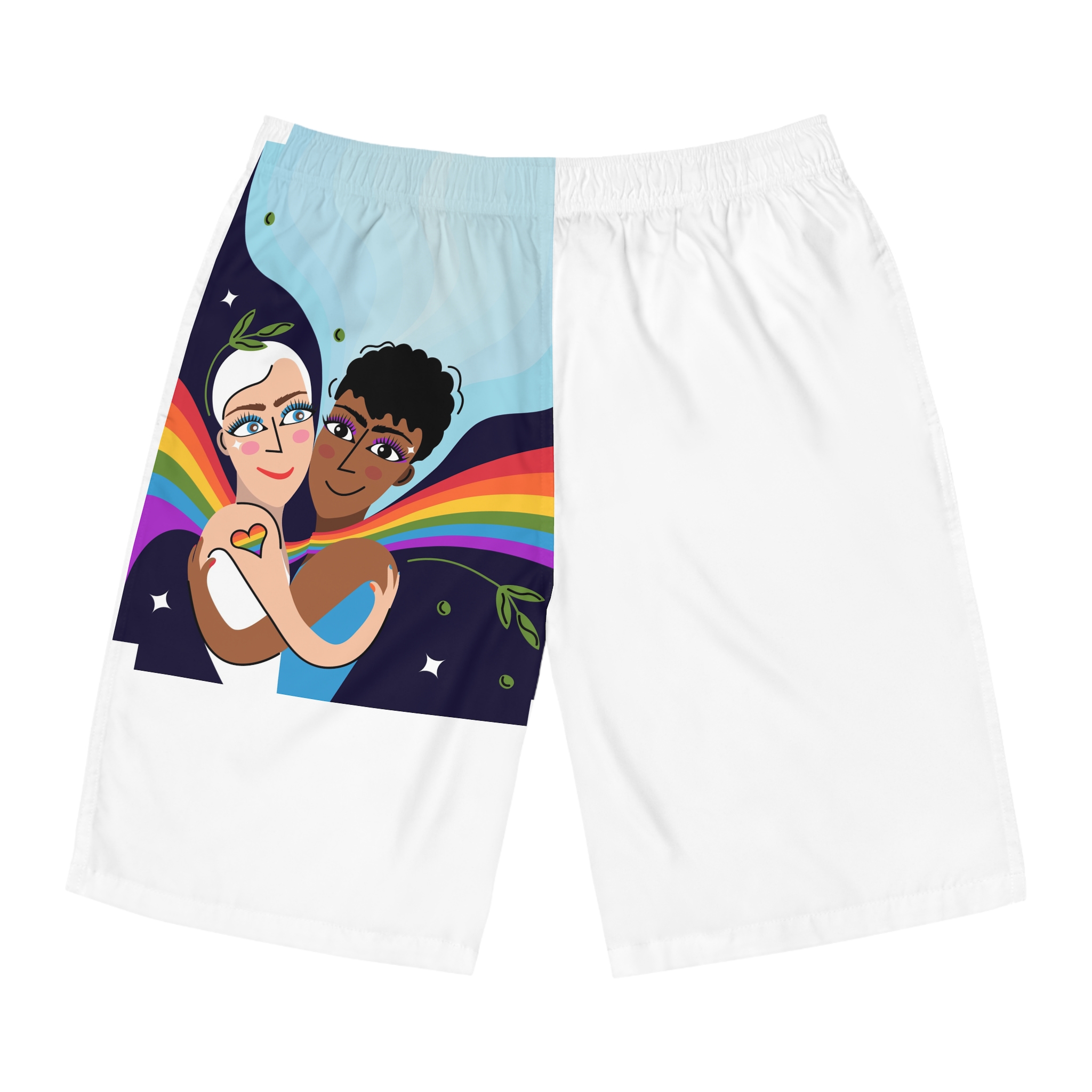 Interracial Lgbtq Men Romantic Relationships Cartoon Style Vector Card Mens Board Shorts Aop