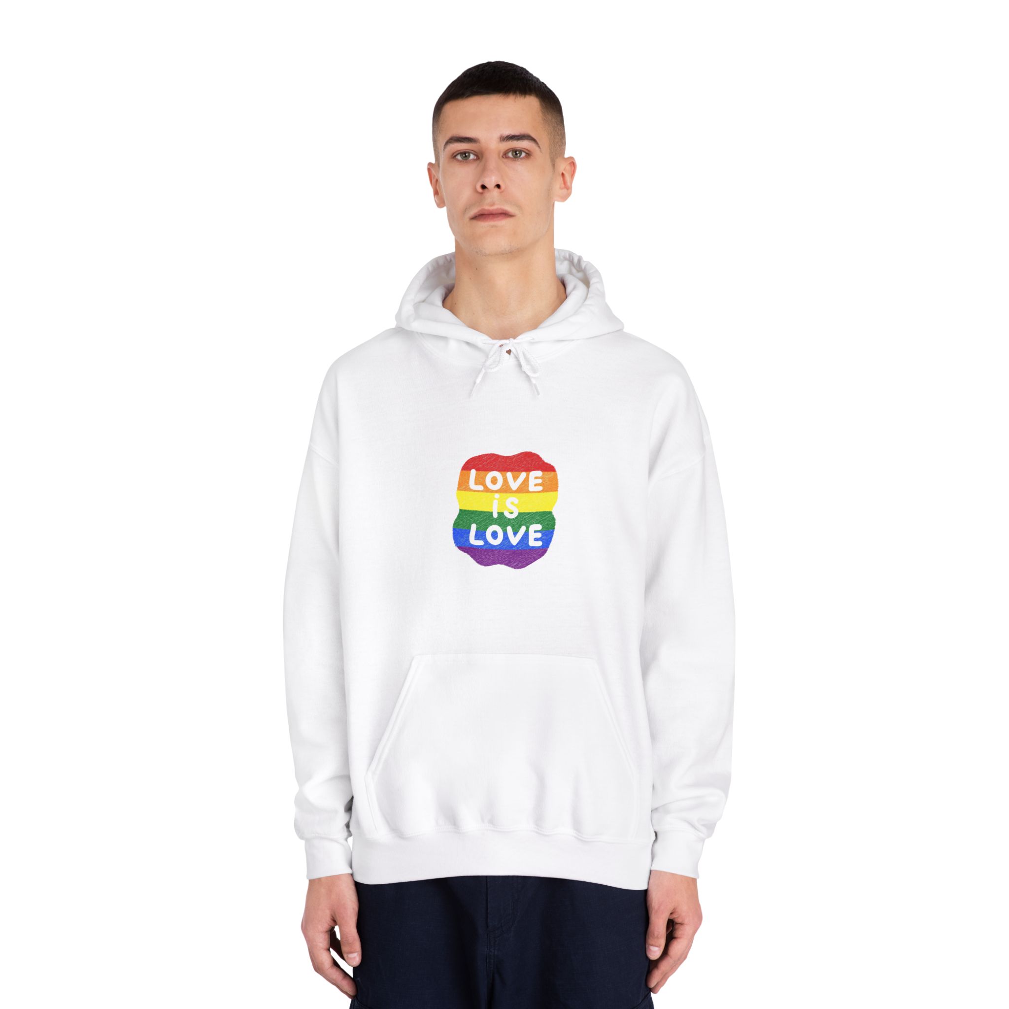 Love Is Love Lgbtq Pride Rainbow Poster Slogan Unisex Dryblend Hooded Sweatshirt - Image 3