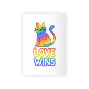 Adorable Rainbowstriped Cat With Love Wins Slogan Playful Colorful Vector Illustration Gift Wrapping Paper Rolls 1pc