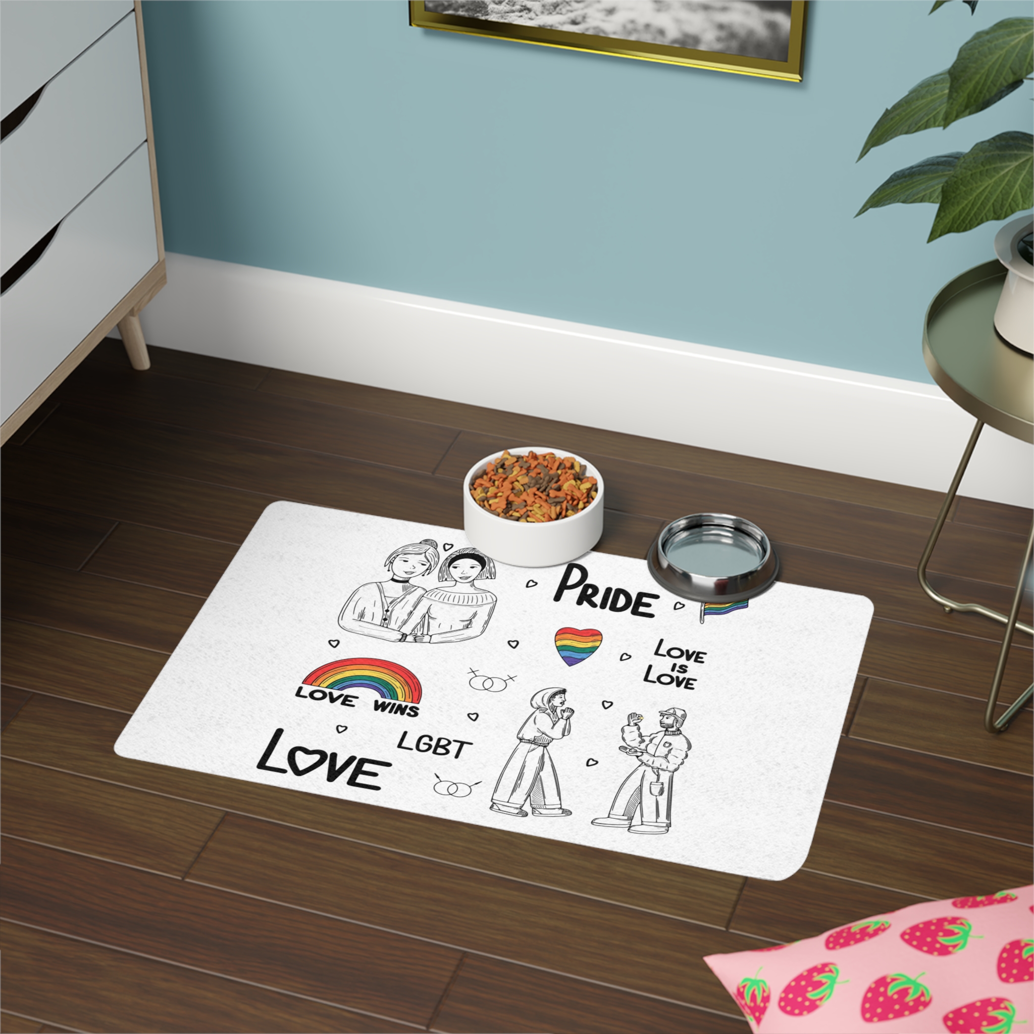 Engraving Hand Drawn Set Lgbt Elements Pride Collection Pet Food Mat 12x18 - Image 4