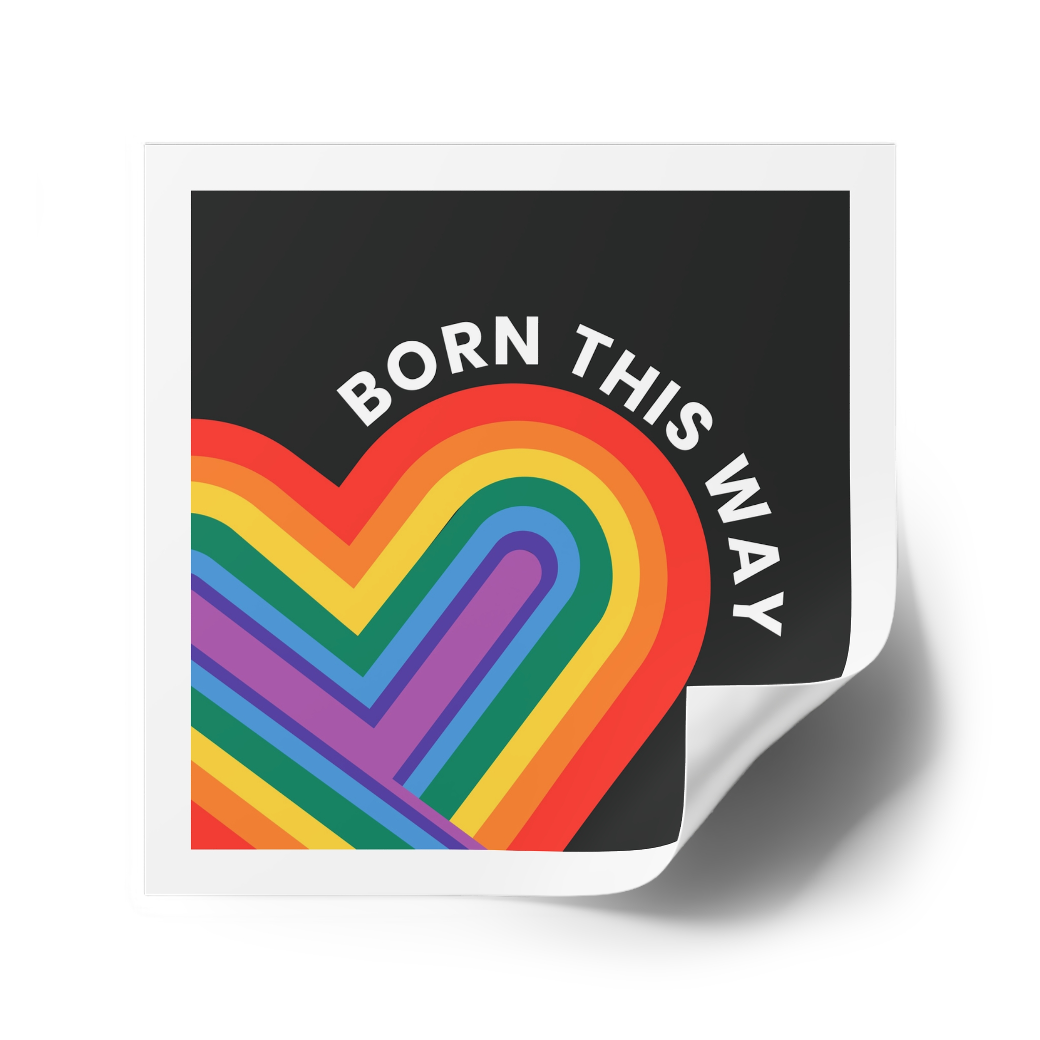 Rainbow Heart Template Lgbtq Pride Month With Born This Way Text Laminate Stickers Square - Image 34