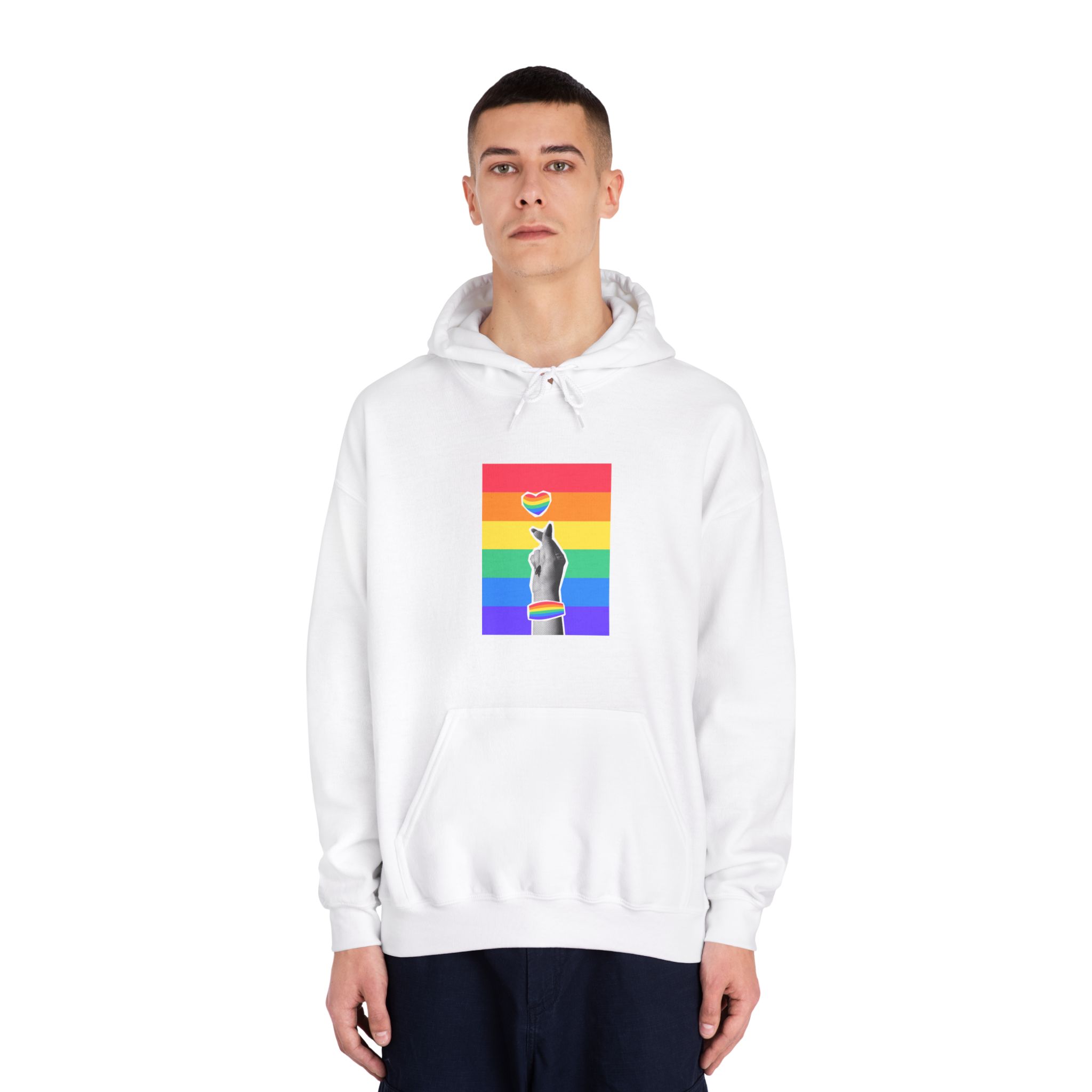 Lgbtq Trendy Retro Collage Halftone Hands Unisex Dryblend Hooded Sweatshirt - Image 3