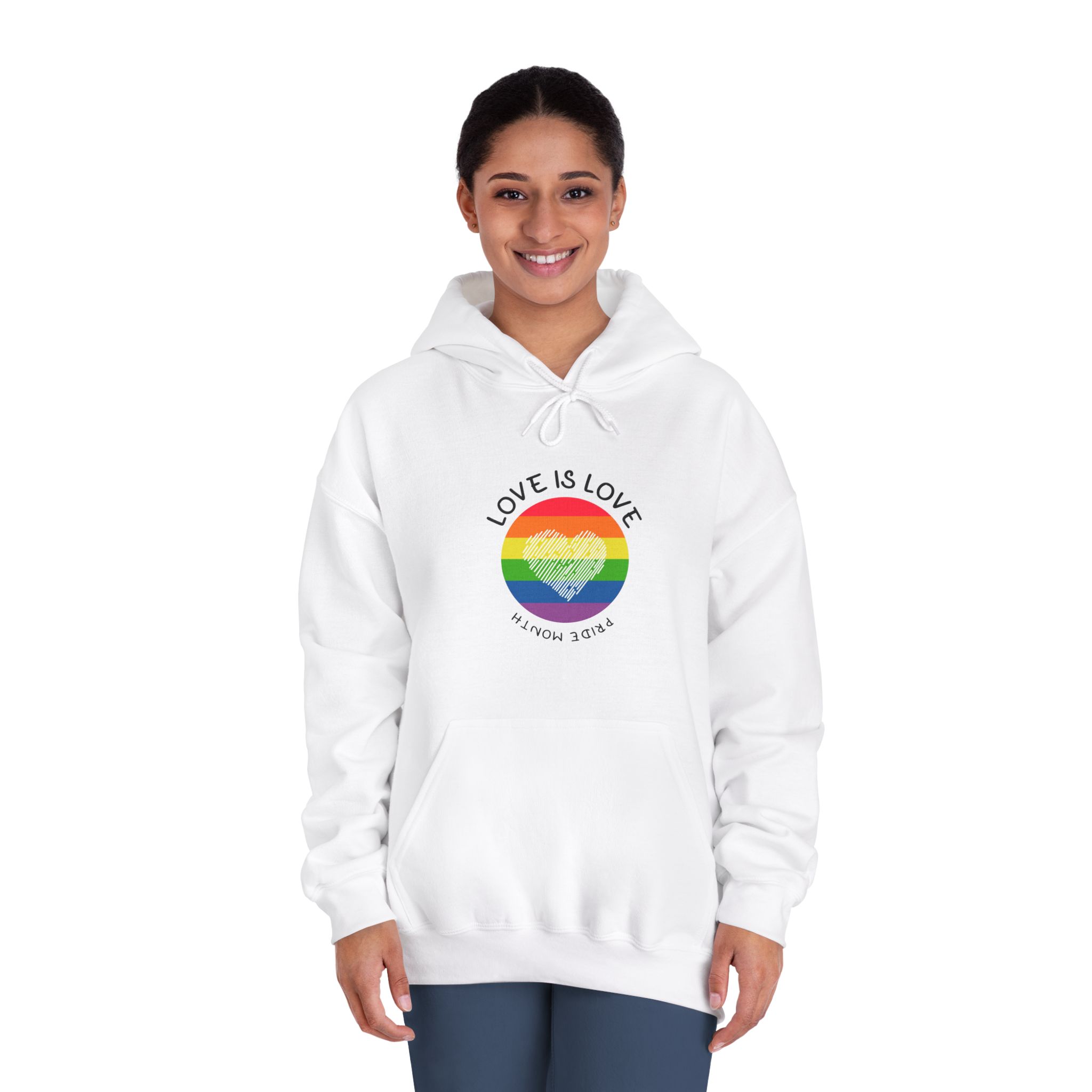 Lgbt Pride Month Love Is Love Lgbtq Symbol With Lgbt Pride Round Rainbow Flag With Heart Gay Pride Unisex Dryblend Hooded Sweatshirt - Image 4