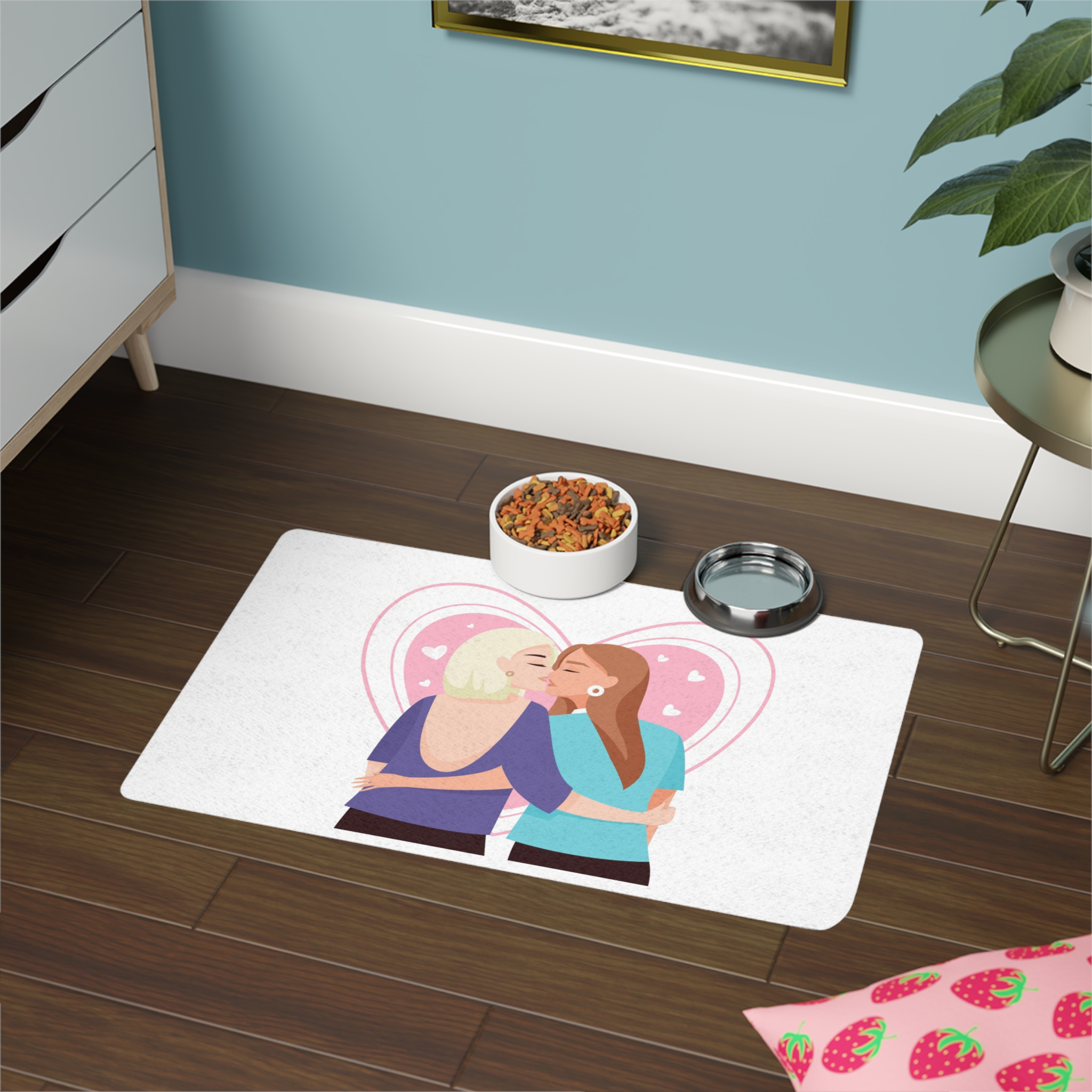 Lesbian Couple Kiss Flat Design Style Pet Food Mat 12x18 - Image 4
