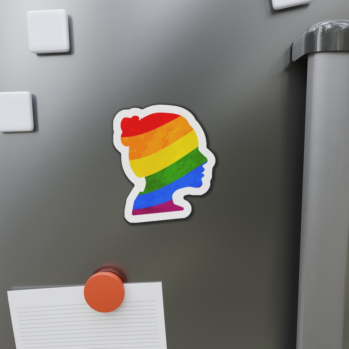 Black Detailed Realistic Girls Face Profile With Lgbt Pride Flag Isolated White Die Cut Magnets - Image 11
