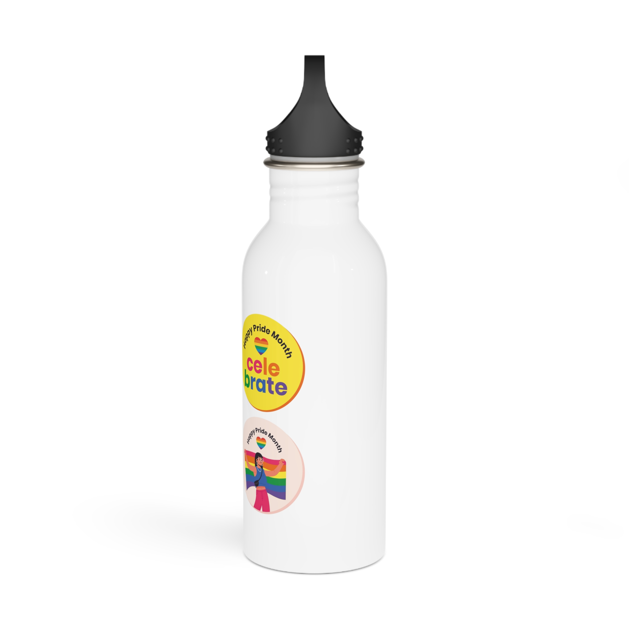 Flat Pride Month Labels Collection (1) Stainless Steel Water Bottle - Image 4