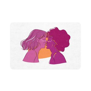 Hand Drawn Affectionate Lesbian Kiss (3) Pet Food Mat 12x18