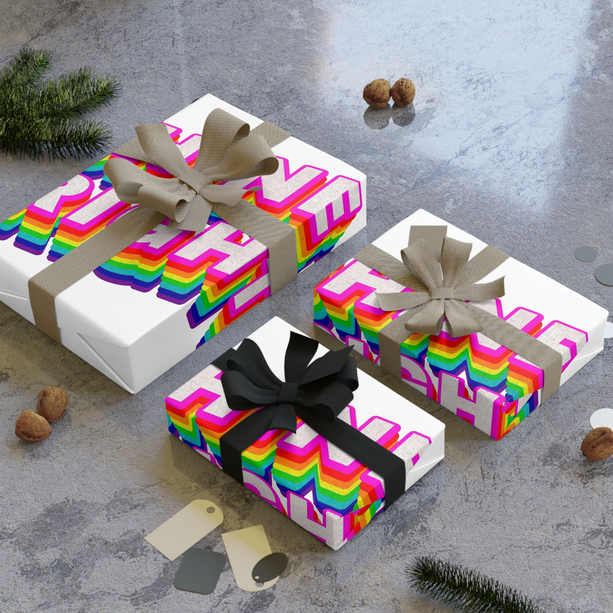 Rainbow Word Shine Bright Typography Design Element Gift Wrapping Paper Rolls 1pc - Image 4