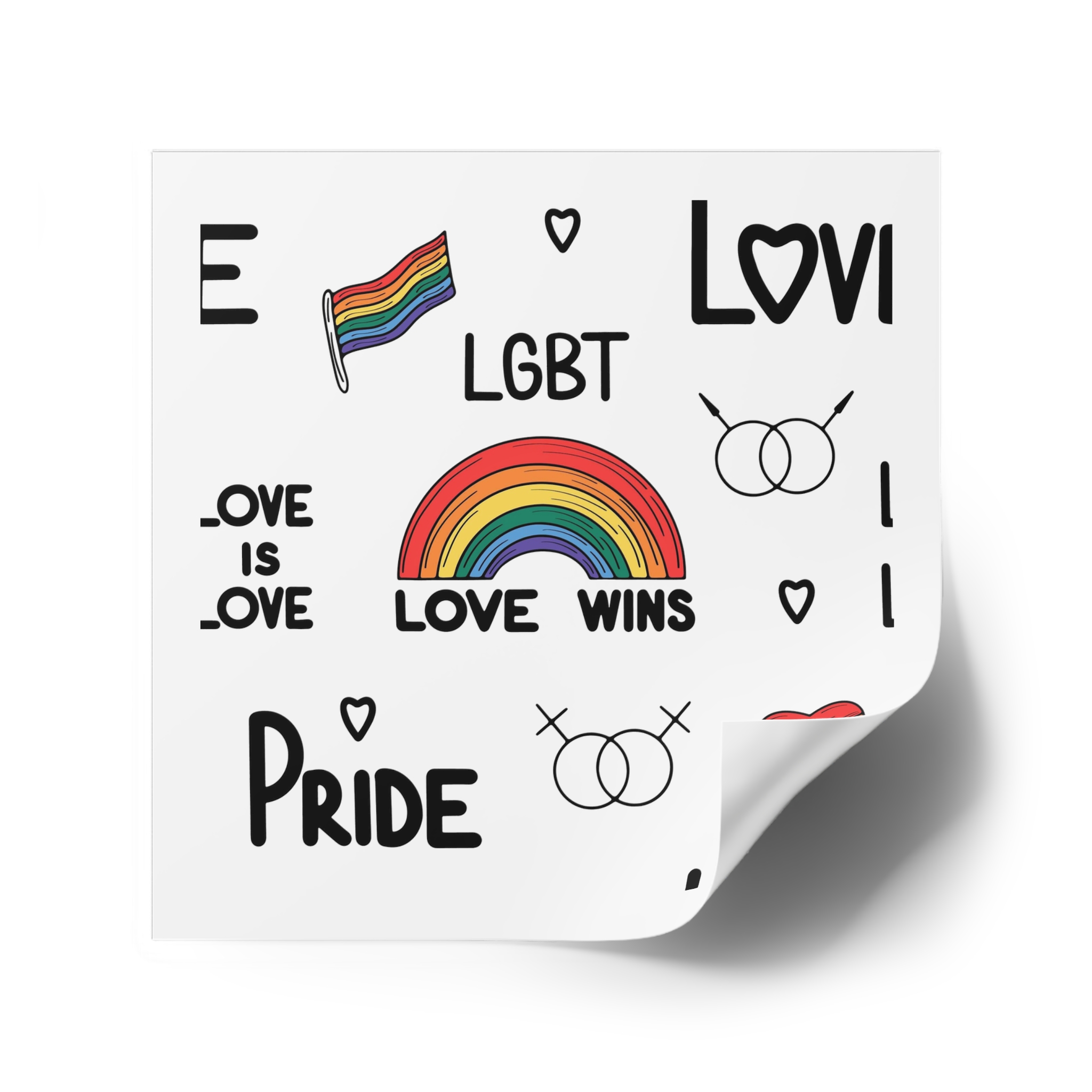 Lgbtq Pride Seamless Illustration Rainbow Hearts Love Symbols Laminate Stickers Square - Image 34