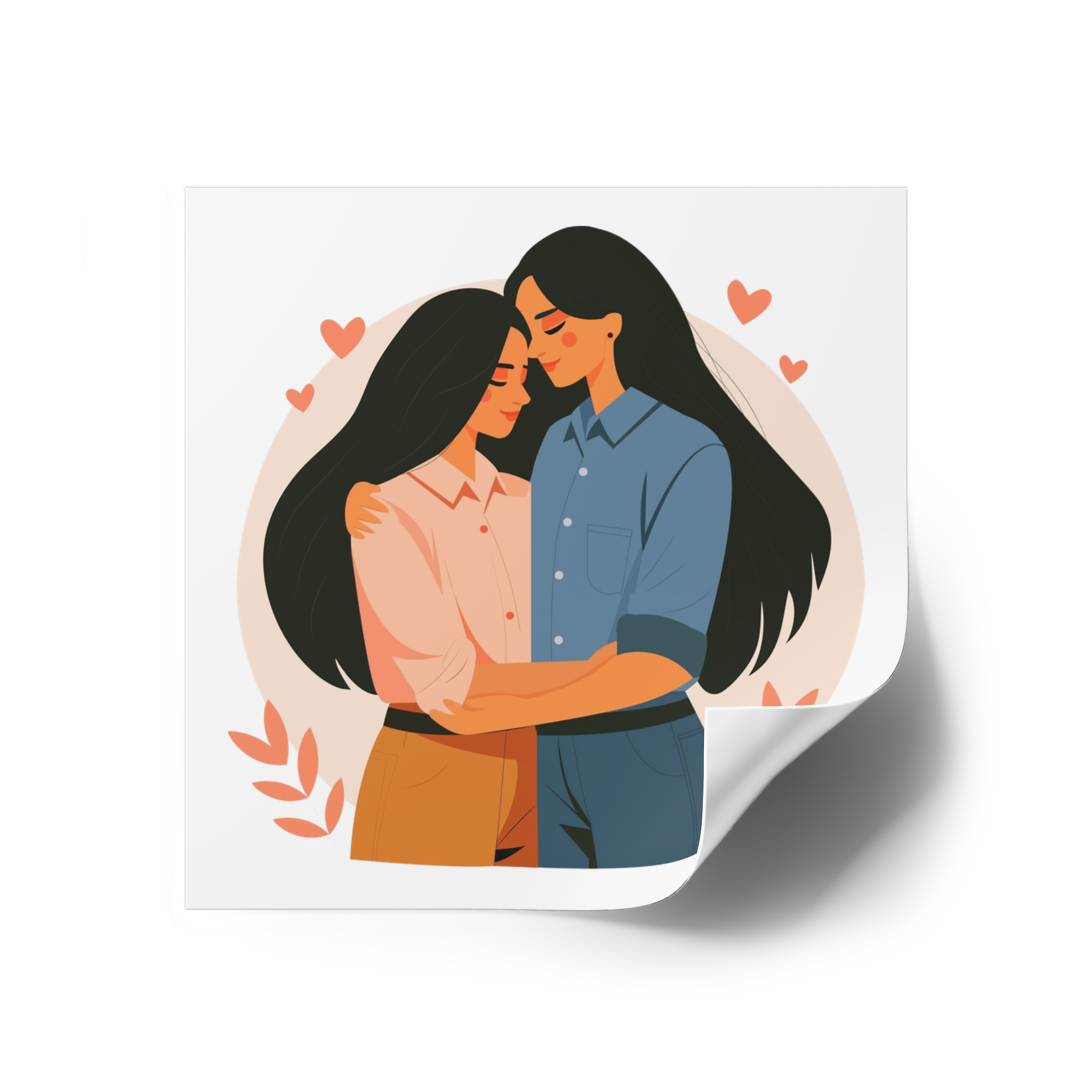 Indian Lesbian Couple Love Hugging Laminate Stickers Square - Image 30
