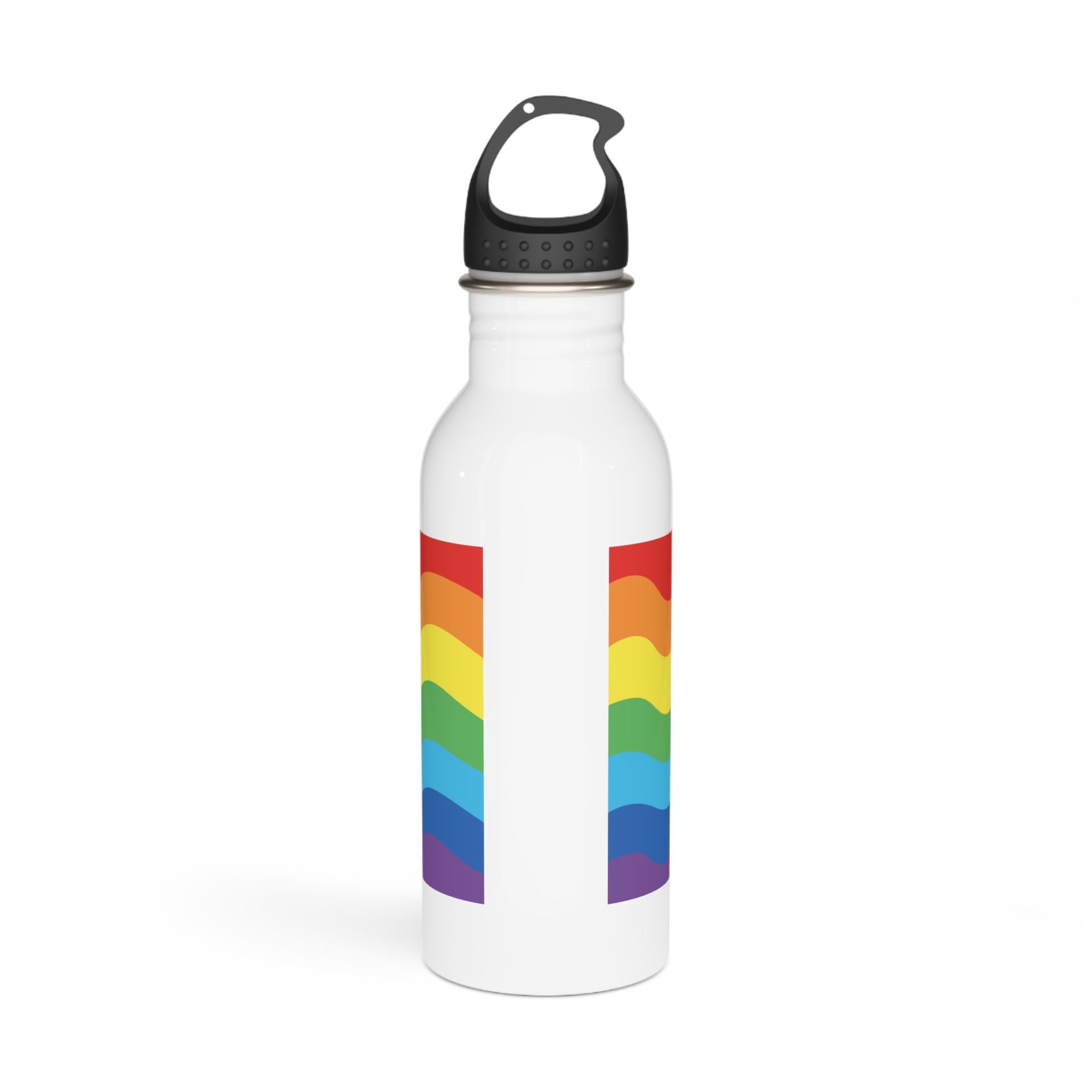 Bright Rainbow Color Waves Creating Cheerful Design Background Stainless Steel Water Bottle - Image 3