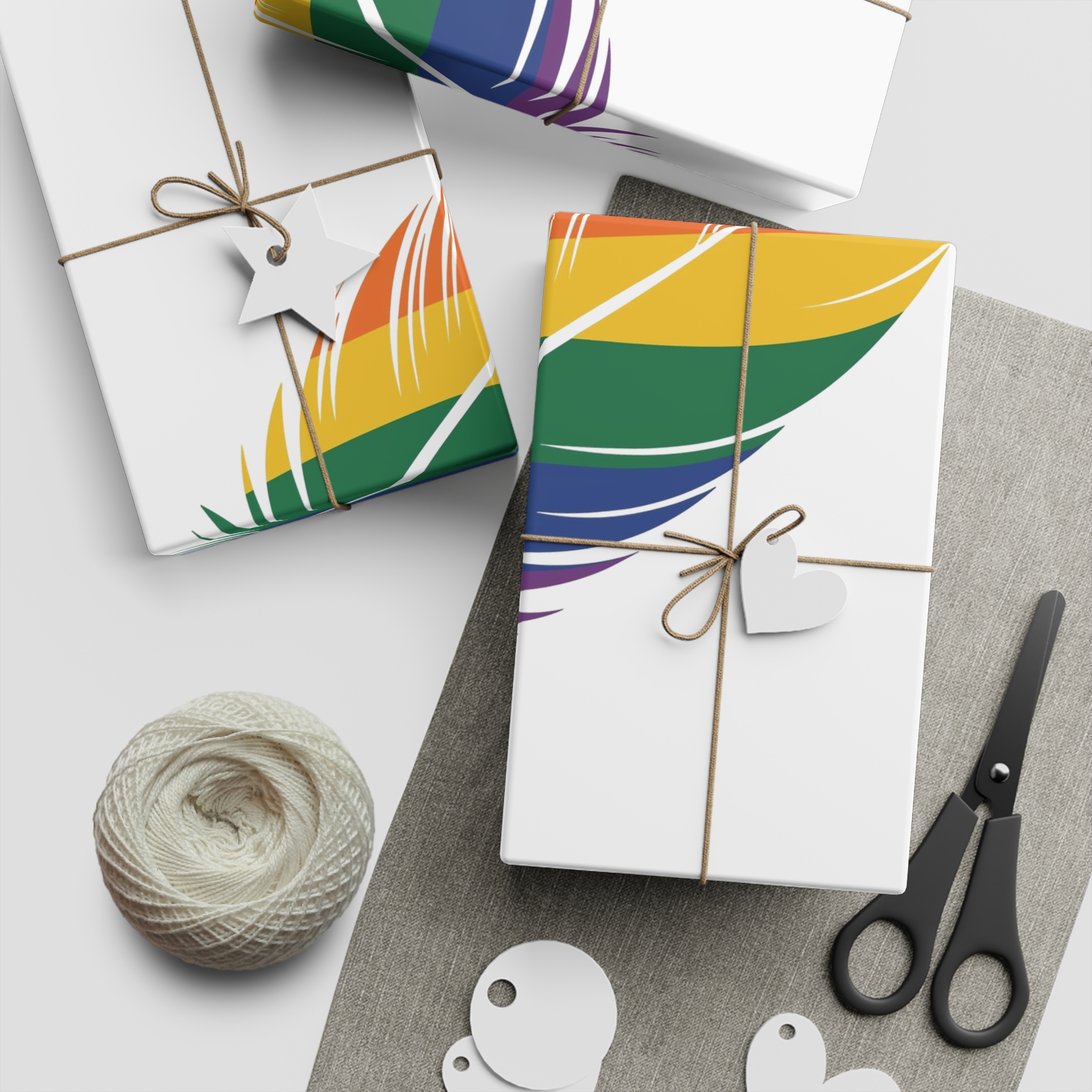 Single Feather Adorned With Vibrant Colors Rainbow Flag Gift Wrapping Paper Sheets 1pc - Image 2