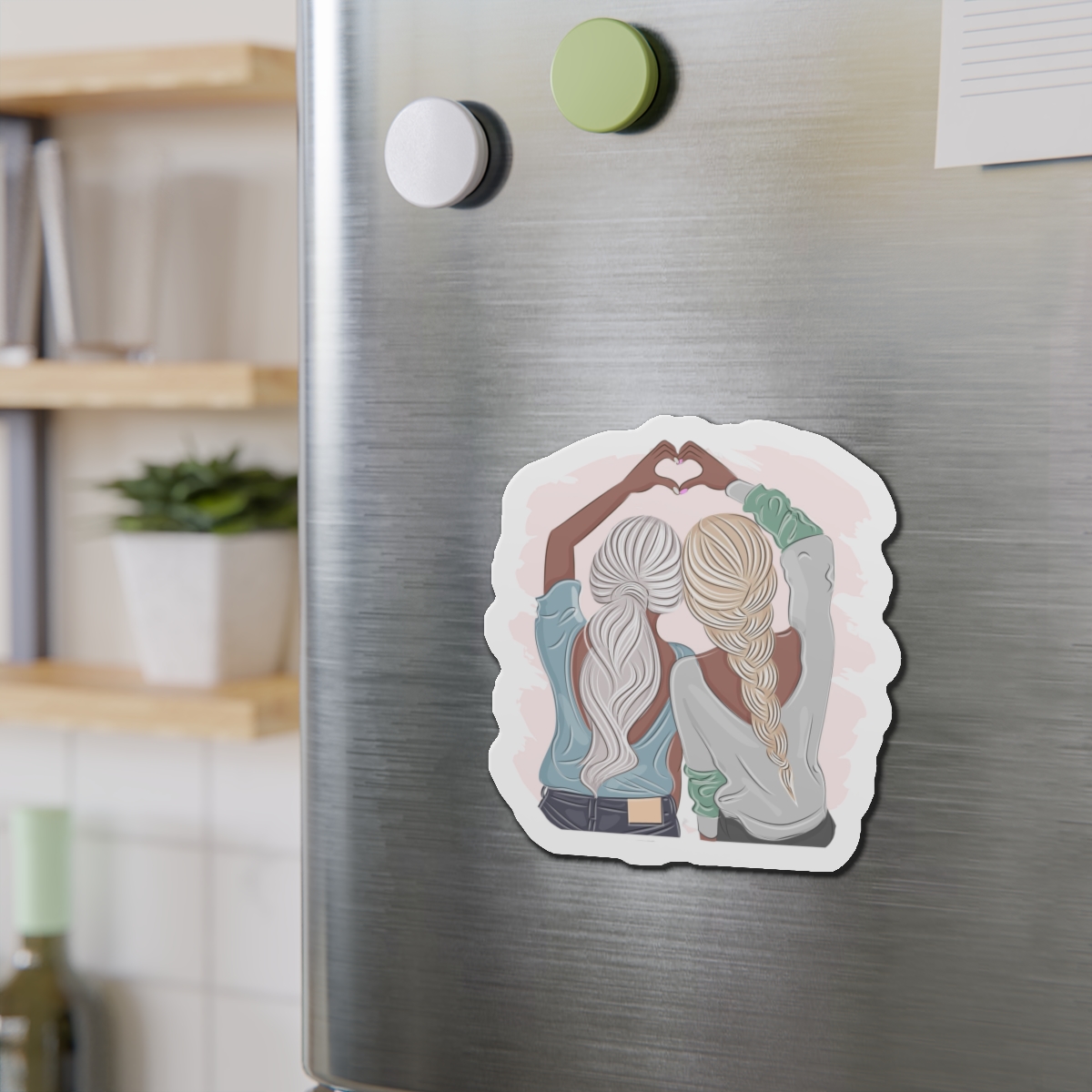 Stylish Girlfriends Two Sisters Show With Hands Heart View From Back Friendship Concept Fashion Vector Illustration Art Postcard Poster Interior Design Textile Print Die Cut Magnets - Image 12