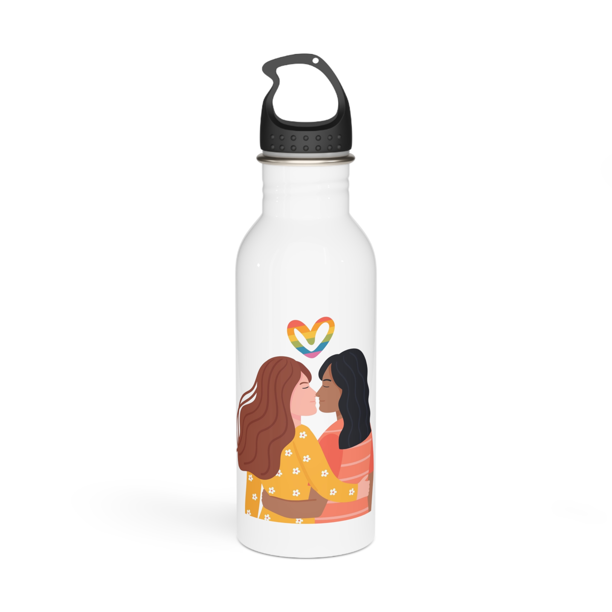 Hand Drawn Affectionate Lesbian Kiss (1) Stainless Steel Water Bottle