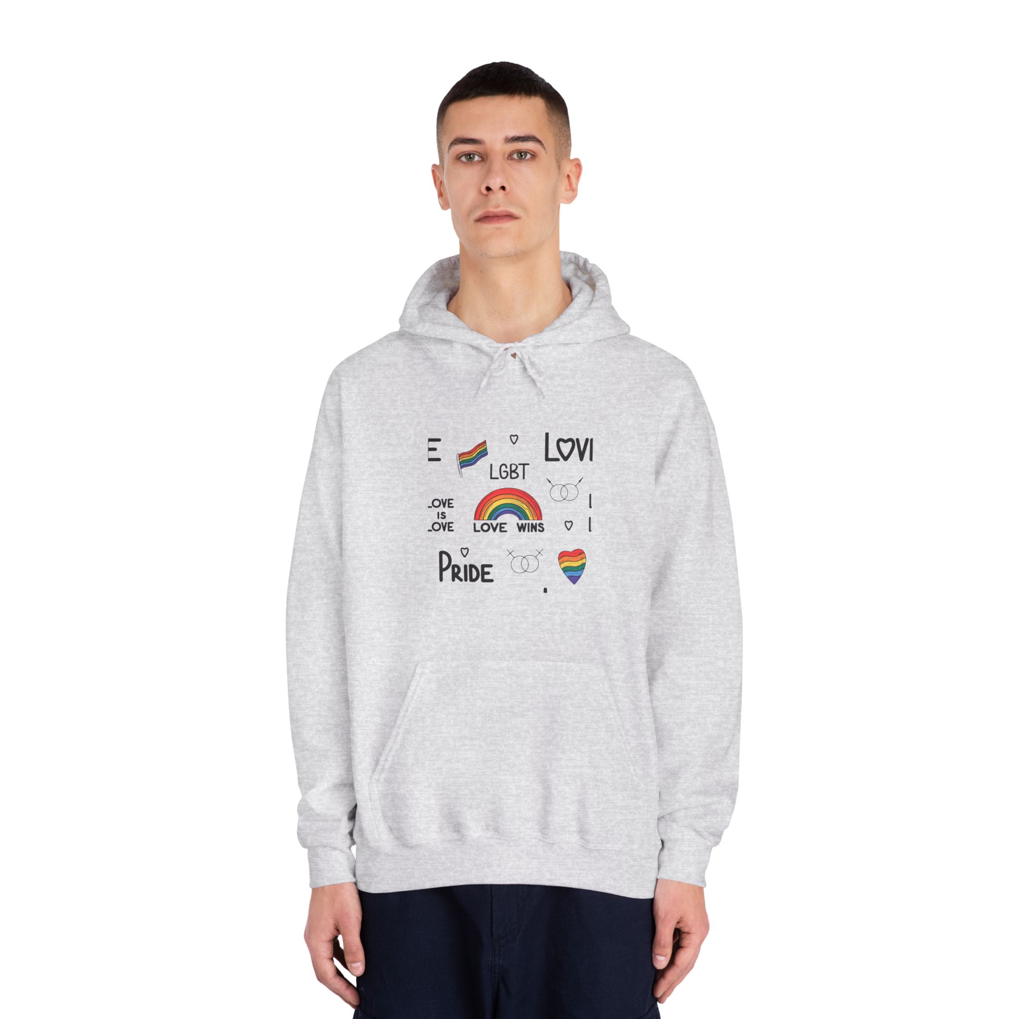 Lgbtq Pride Seamless Illustration Rainbow Hearts Love Symbols Unisex Dryblend Hooded Sweatshirt - Image 7