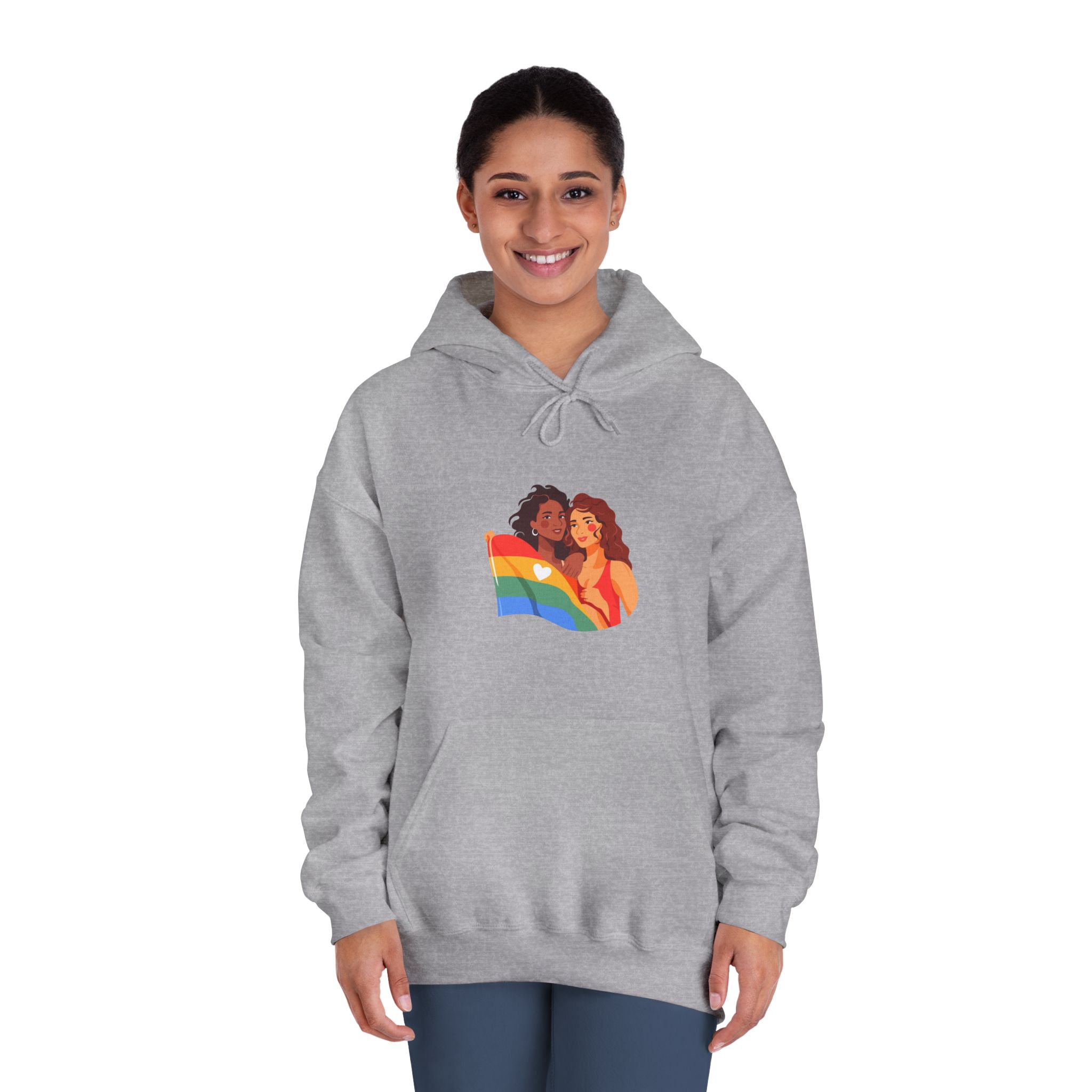 Portrait Lesbian Couple With Rainbow Flag Concept Lgbtq Unisex Dryblend Hooded Sweatshirt - Image 16