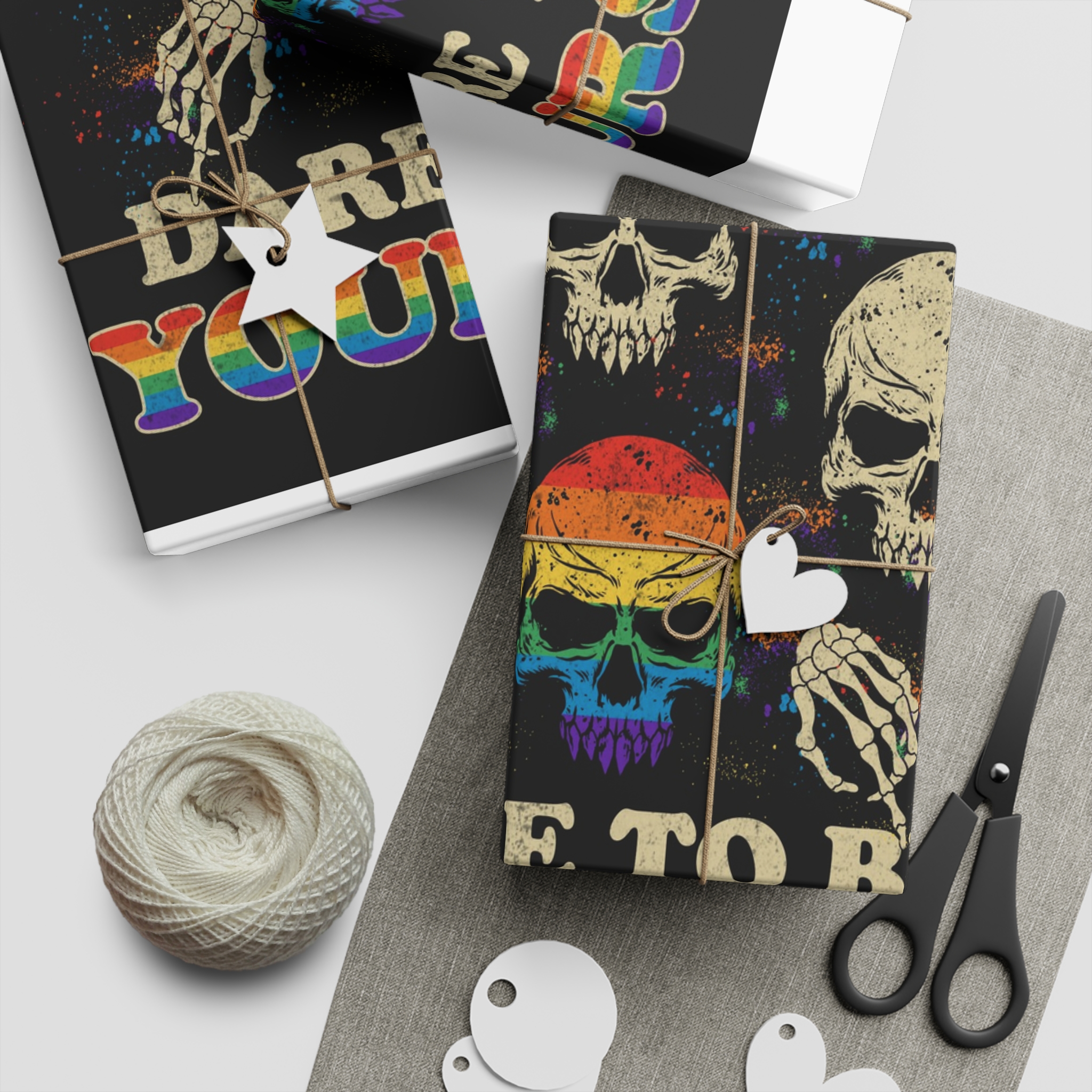 Skull Pride Rainbow Vintage Vector Premium T Shirt Gift Wrapping Paper Sheets 1pc - Image 5