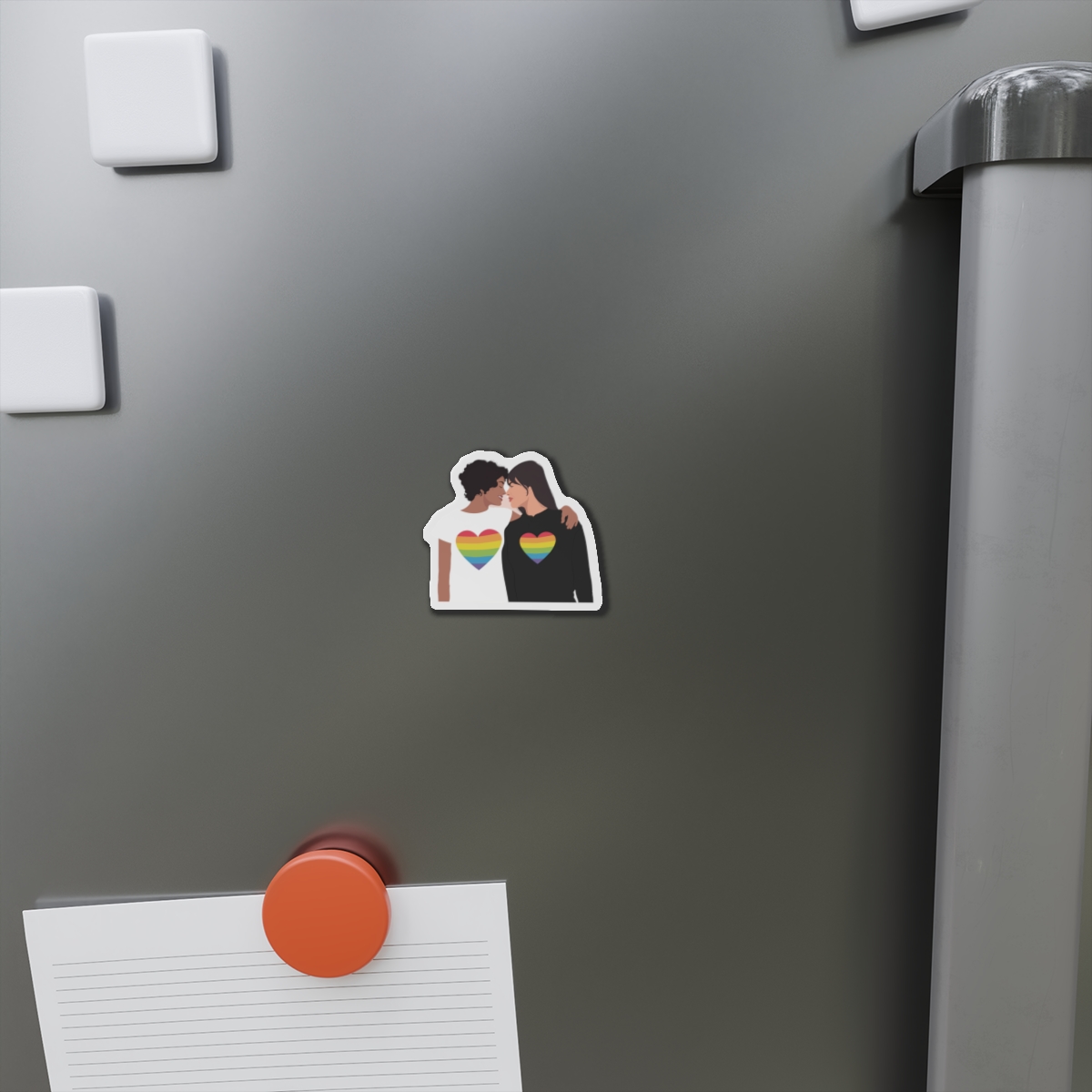 Embracing Lgbt Couple Couple Girls Love Smiling Each Other Die Cut Magnets - Image 2