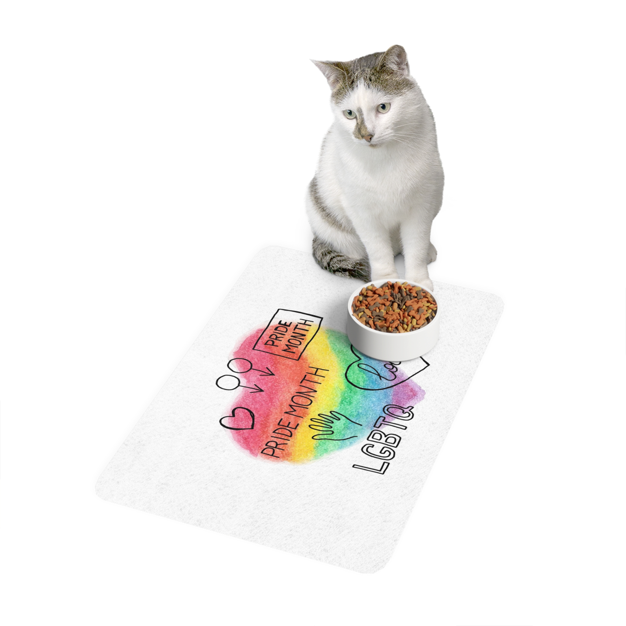 Lgbtq Hand Drawn Symbols Rainbow Coloured Heart Background Pet Food Mat 12x18 - Image 3