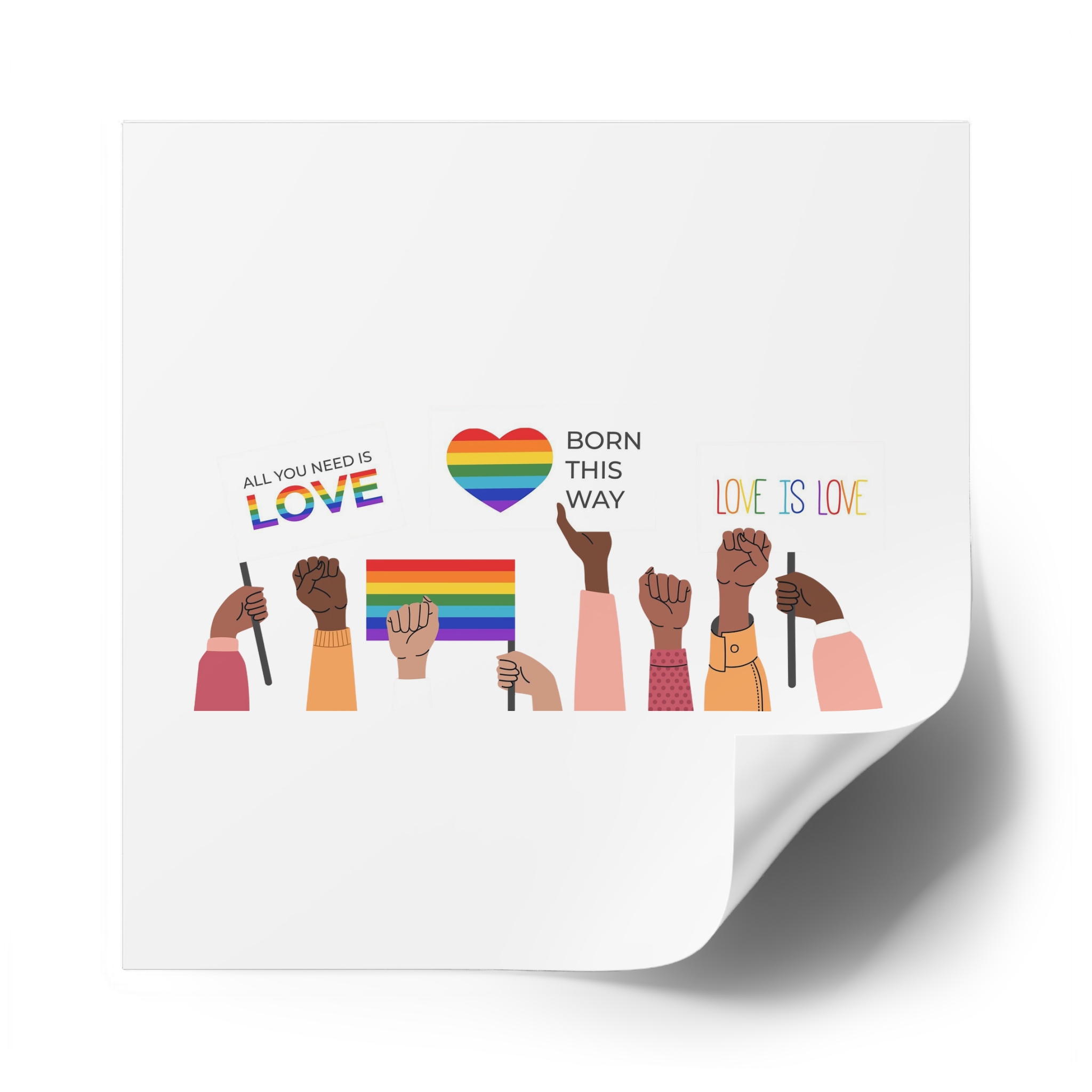 People Holding Lgbt Posters Symbols Signs Flags With Rainbows Pride Month Human Rights Love Is Love Laminate Stickers Square - Image 50
