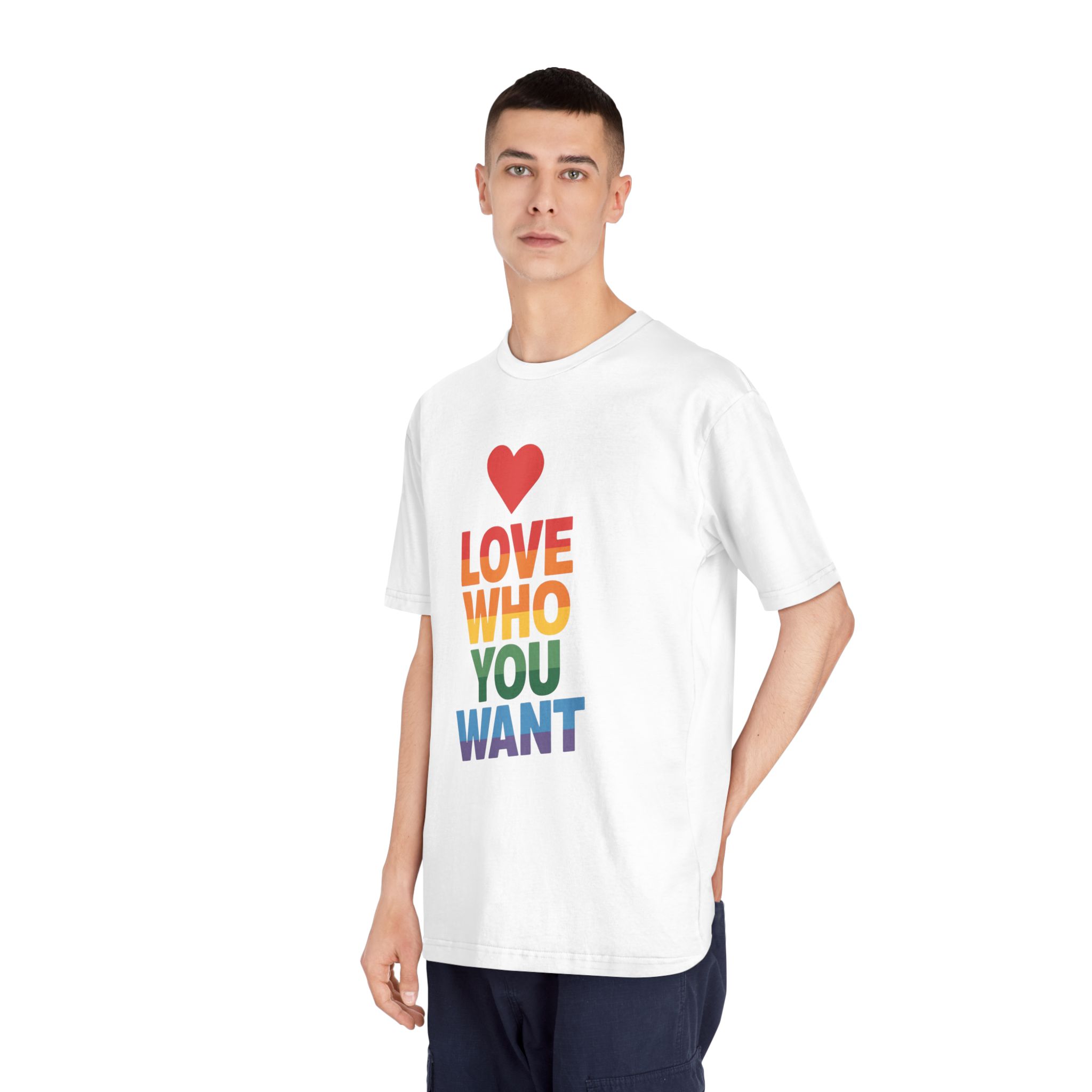 Rainbowcolored Text With Heart Symbol Saying Love Who You Want - Unisex Classic Crewneck T Shirt - Image 4