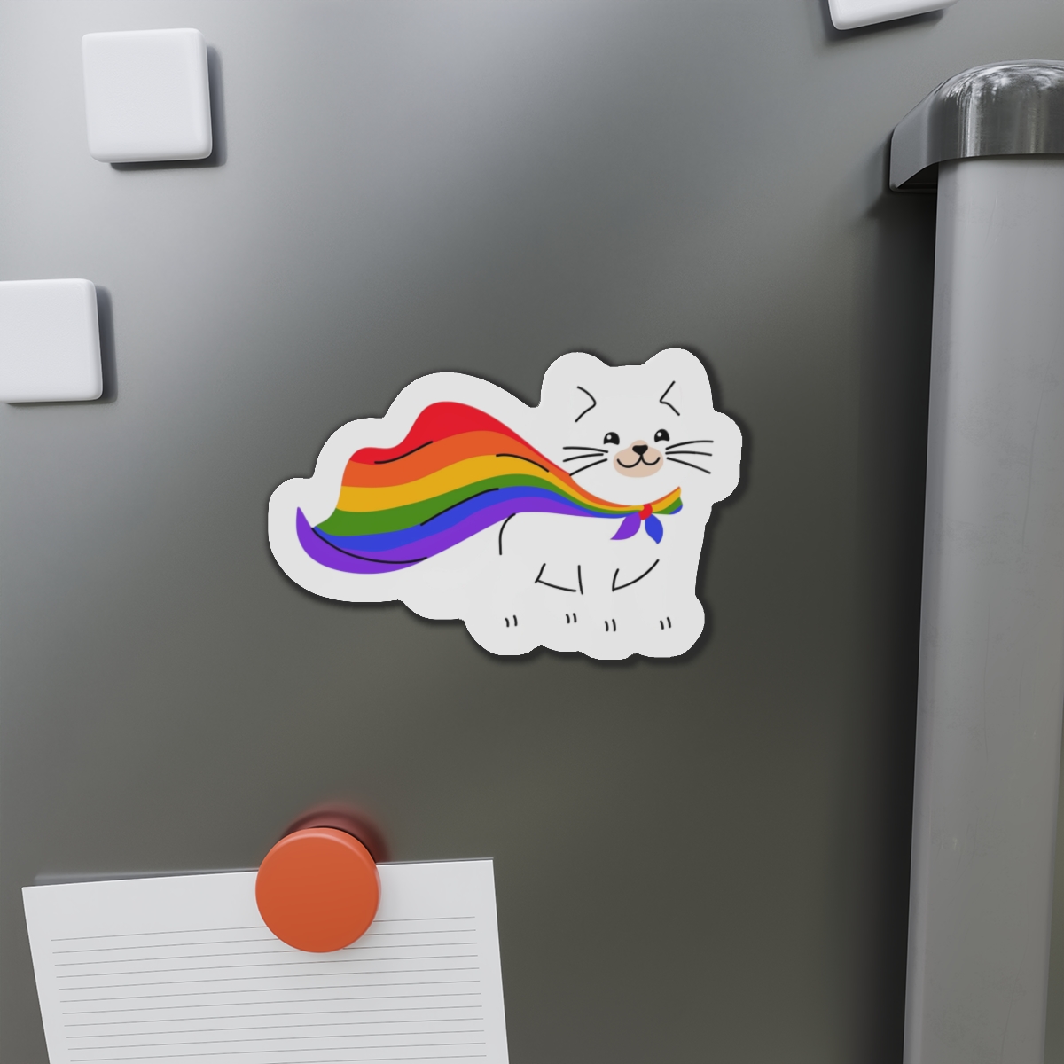 Kawaii Cat With Lgbtq Rainbow Flag Cartoon Die Cut Magnets - Image 14