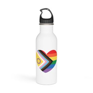 Inclusive Love Progress Pride Flag Heart Symbol Stainless Steel Water Bottle