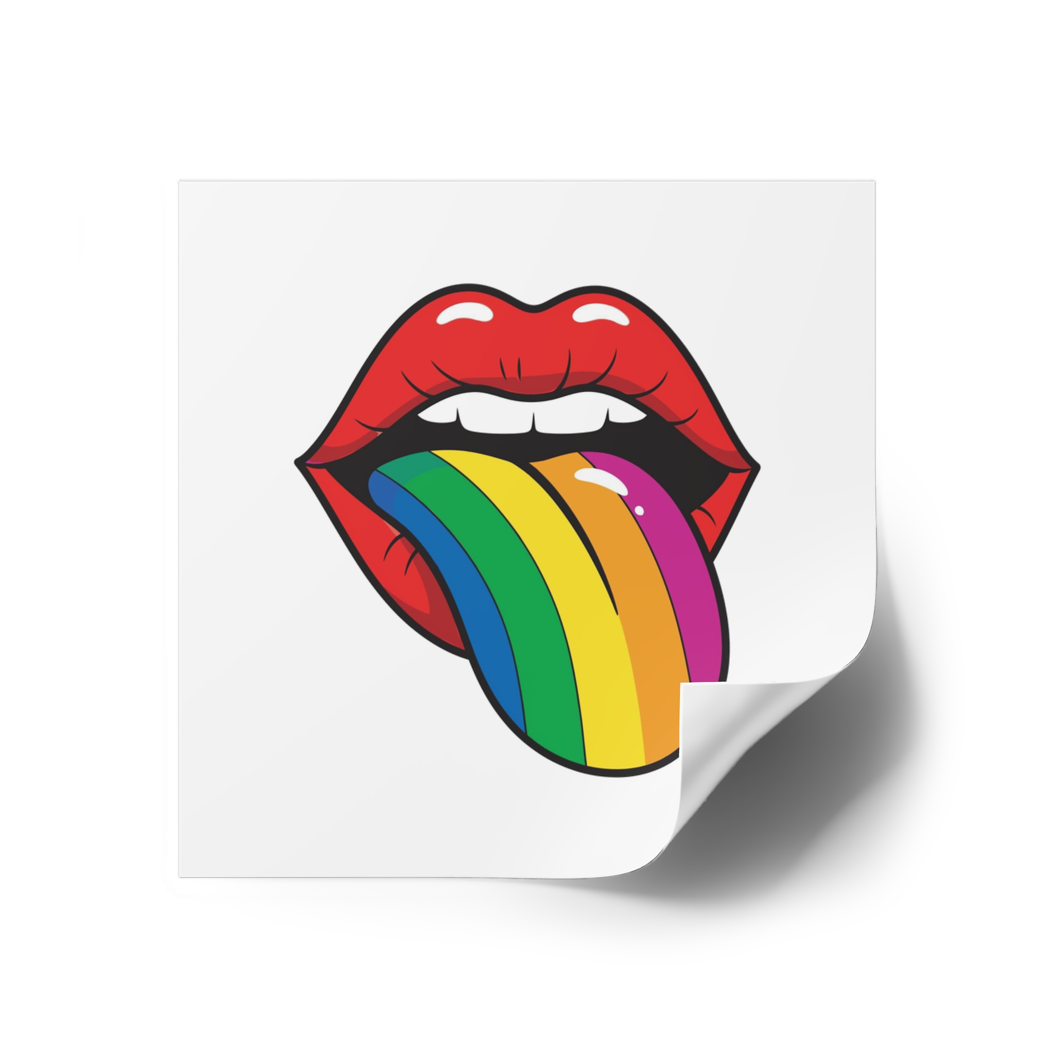 Pop Art Illustration Open Red Lips With Long Colorful Rainbow Tongue Sticking Out Now Laminate Stickers Square - Image 70