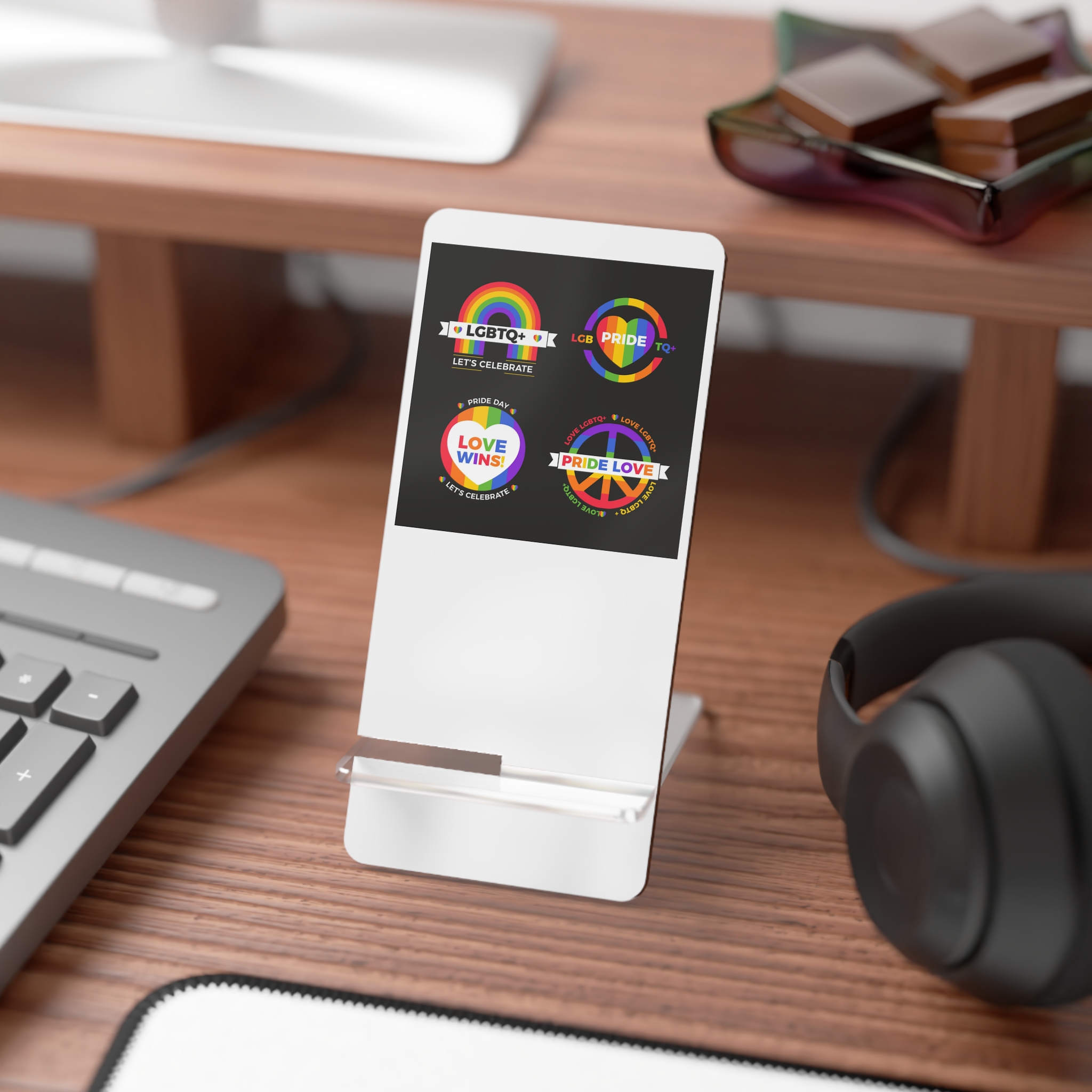 Flat Pride Day Badge Collection Mobile Display Stand For Smartphones - Image 3