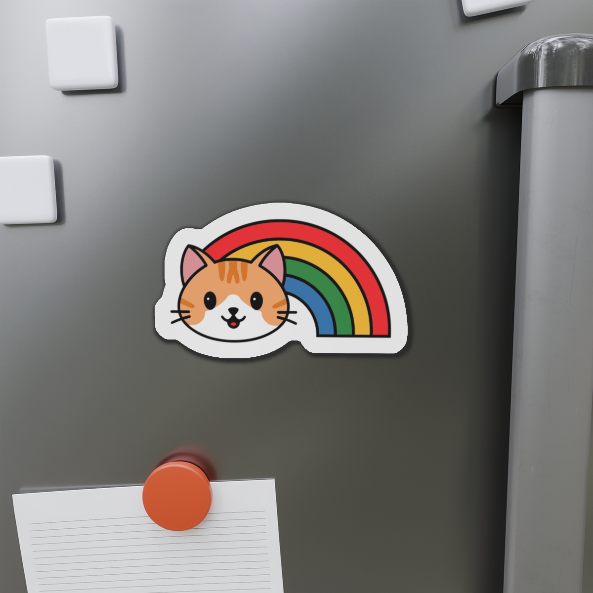 Cartoon Cat Head Illustration With Rainbow Happy Expression Die Cut Magnets - Image 14