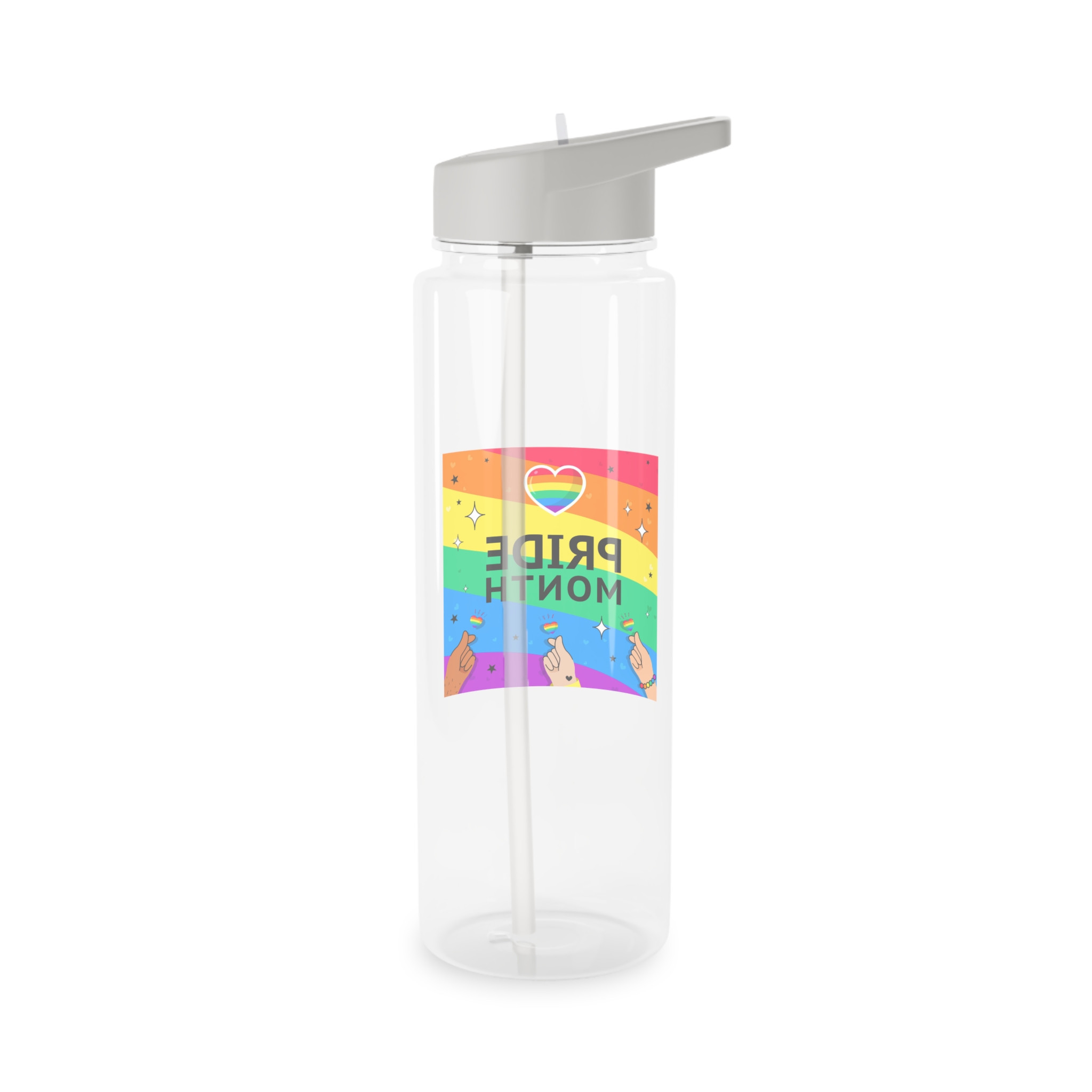 Pride Month Greeting Card Vector Illustration Hand Symbol Mini Heart Rainbow Flag Tritan Water Bottle - Image 6