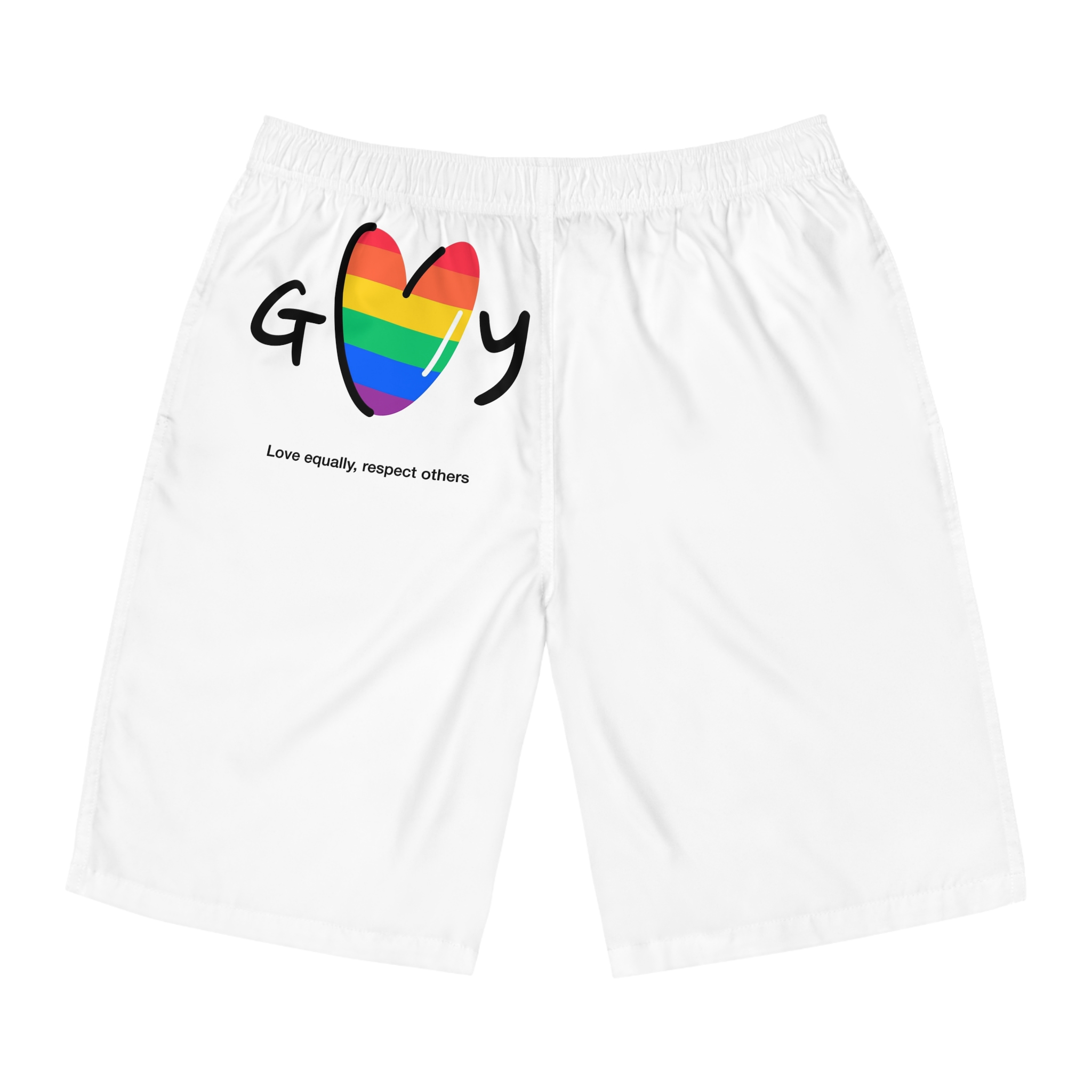 Love Letter Pride Rainbow Lettering Text Writing Pattern Freedom Love Heart Homo Colors Flag Parade Mens Board Shorts Aop