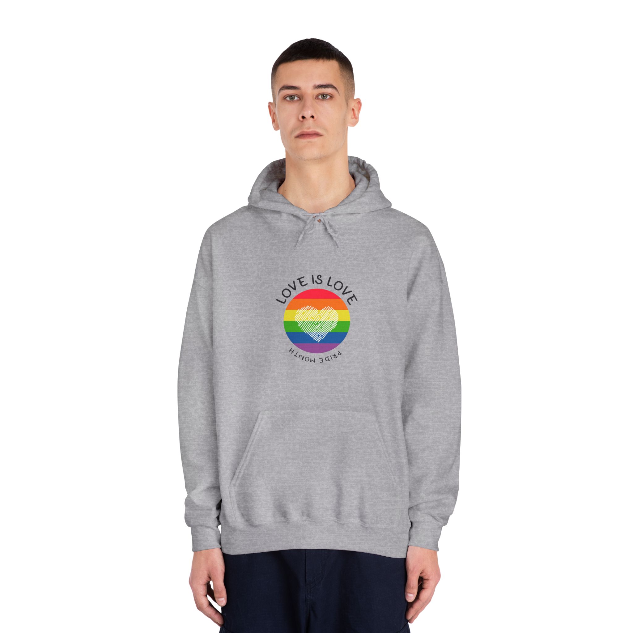 Lgbt Pride Month Love Is Love Lgbtq Symbol With Lgbt Pride Round Rainbow Flag With Heart Gay Pride Unisex Dryblend Hooded Sweatshirt - Image 15