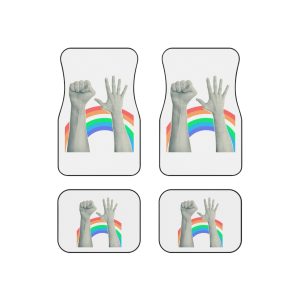 Trendy Collage With Hand Gestures Cutout Shapes Symbol Win Like Punk Grunge Halftone Retro Banner Poster Design Concept Protest Confrontation Pride Lgbt Month Vector Illustration Car Mats Set Of 4