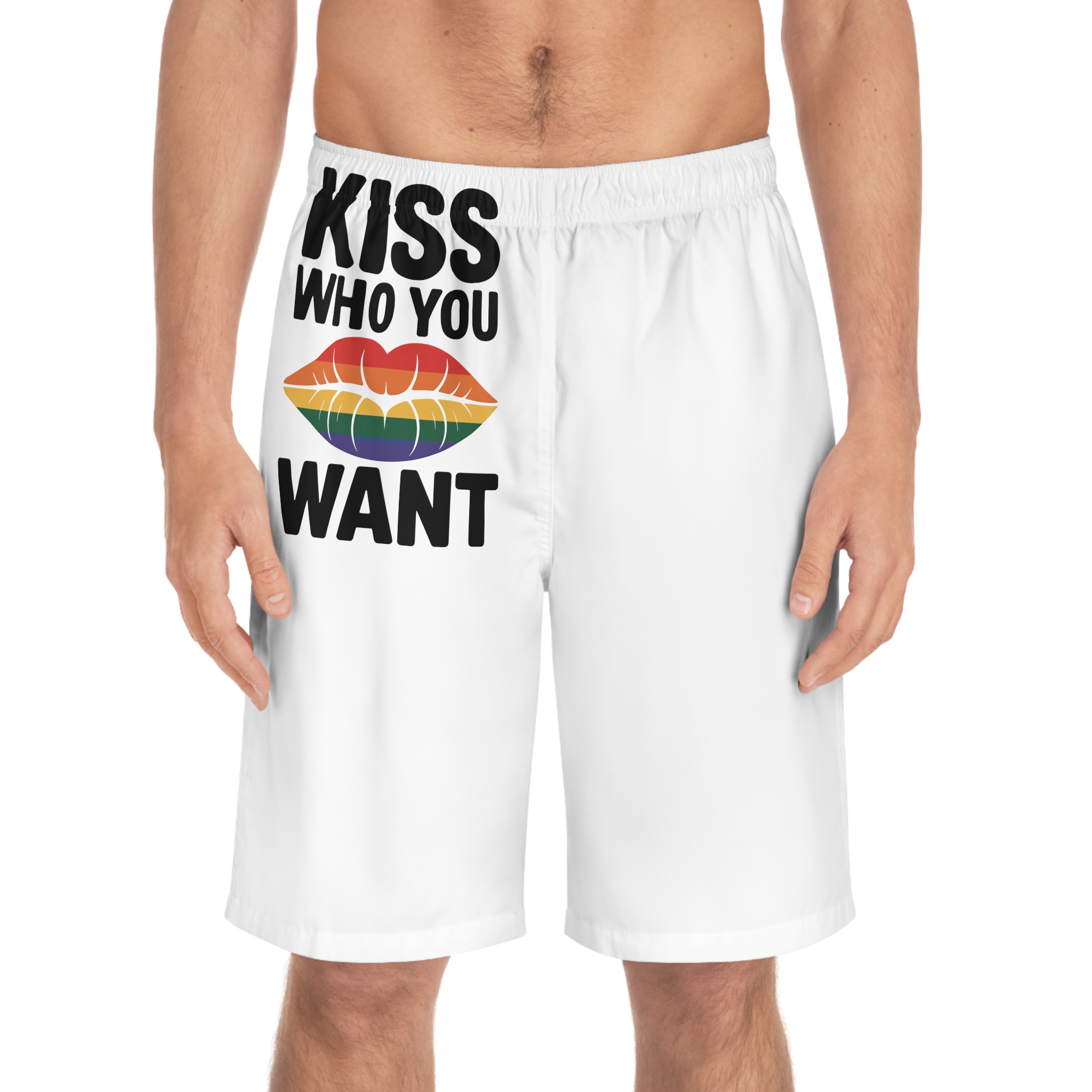 Kiss Who You Want T Shirt Design Isolated White Background 2 Mens Board Shorts Aop - Image 3