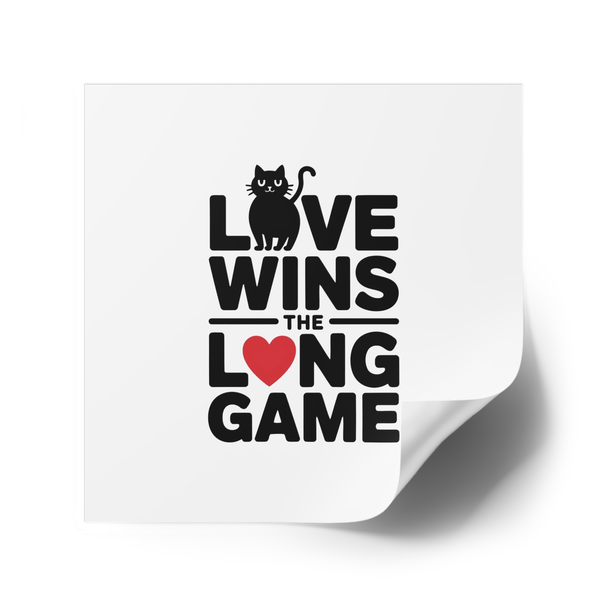 Love Wins Long Game With Black Cat Heart Illustration Laminate Stickers Square - Image 42