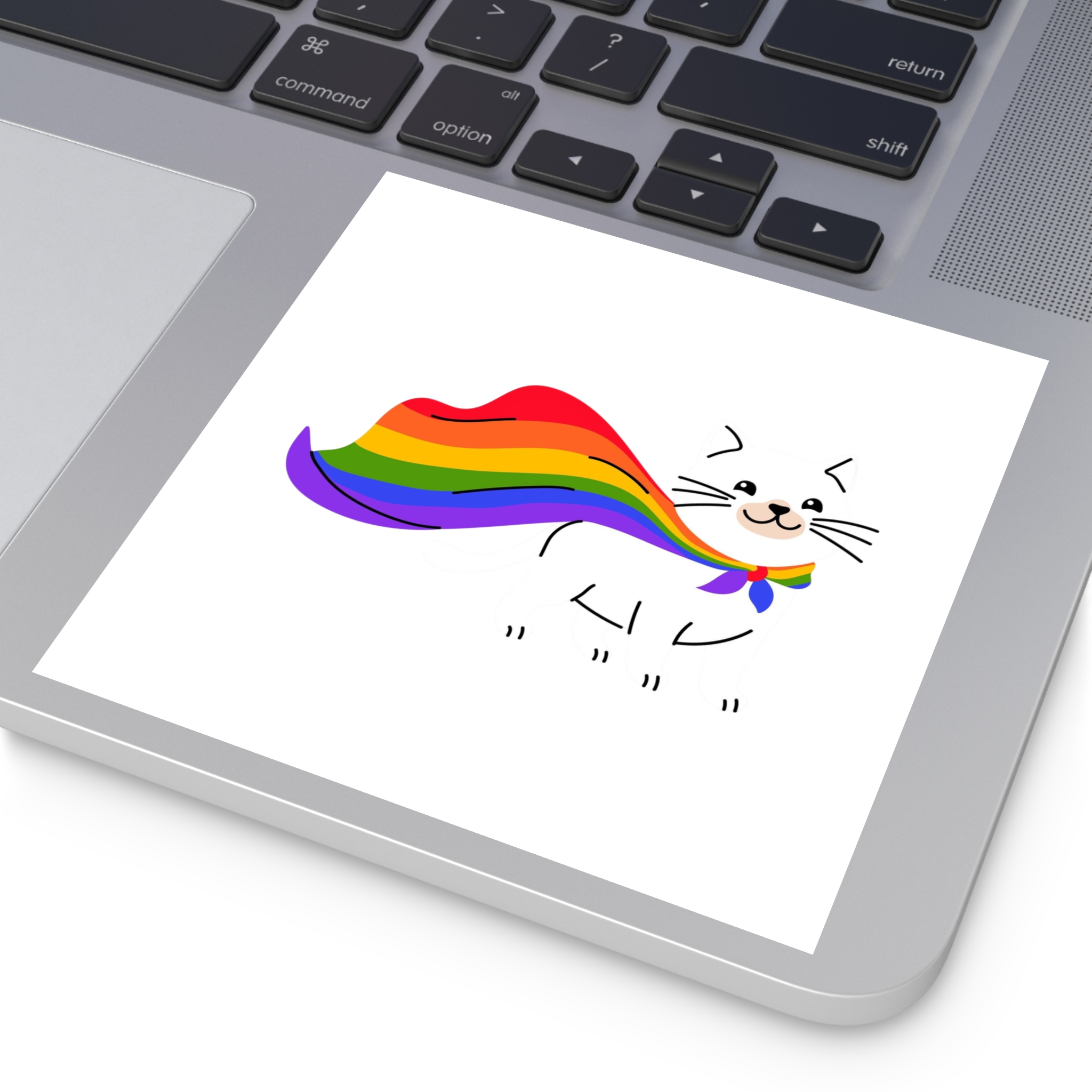 Kawaii Cat With Lgbtq Rainbow Flag Cartoon Laminate Stickers Square - Image 35
