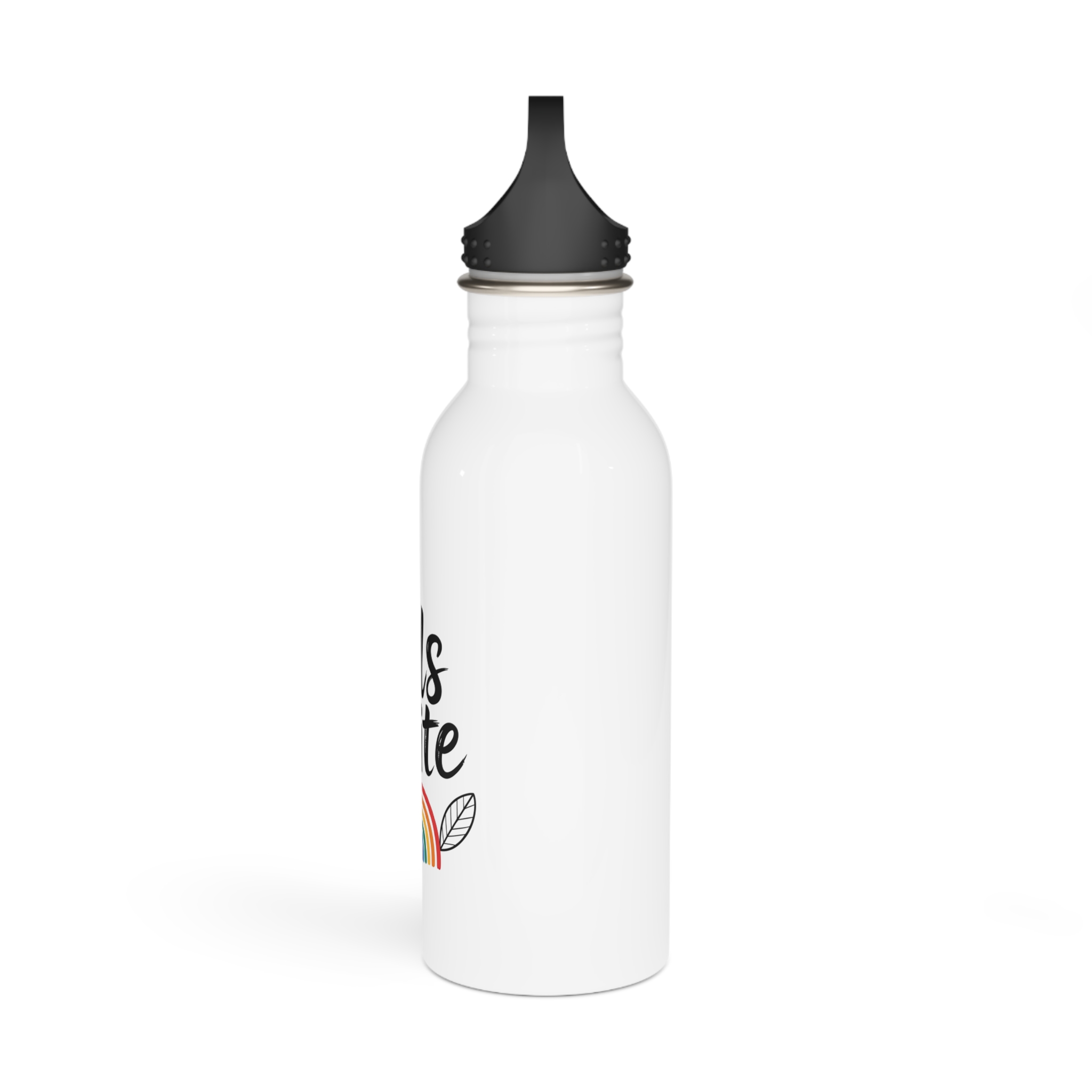 Empowering Girls Unite Slogan With Rainbow Floral Accents Stainless Steel Water Bottle - Image 4