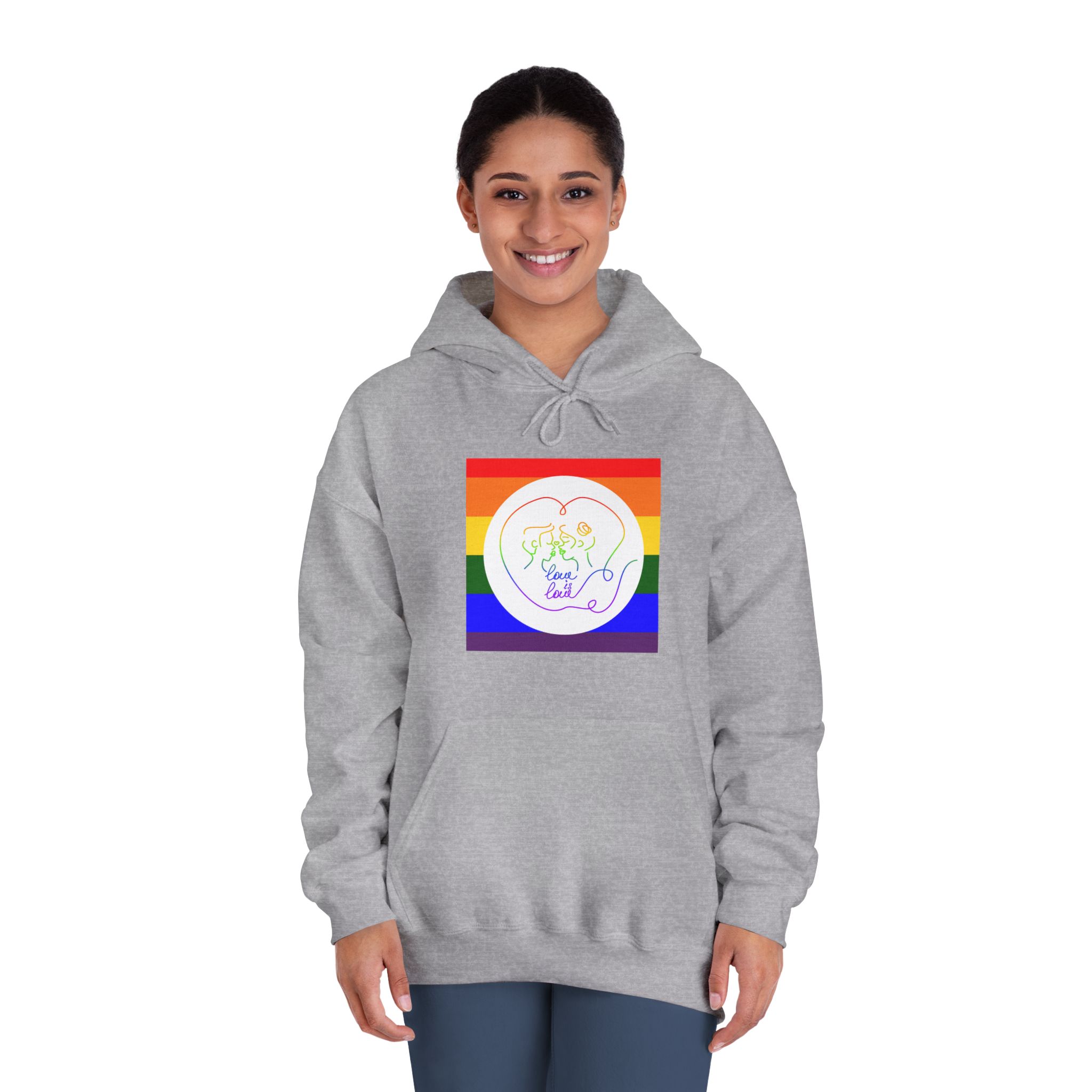 Poster With Kissing Woman Hand Lettering Love Is Love Theme Month Pride Lgbtq Love Background Unisex Dryblend Hooded Sweatshirt - Image 16