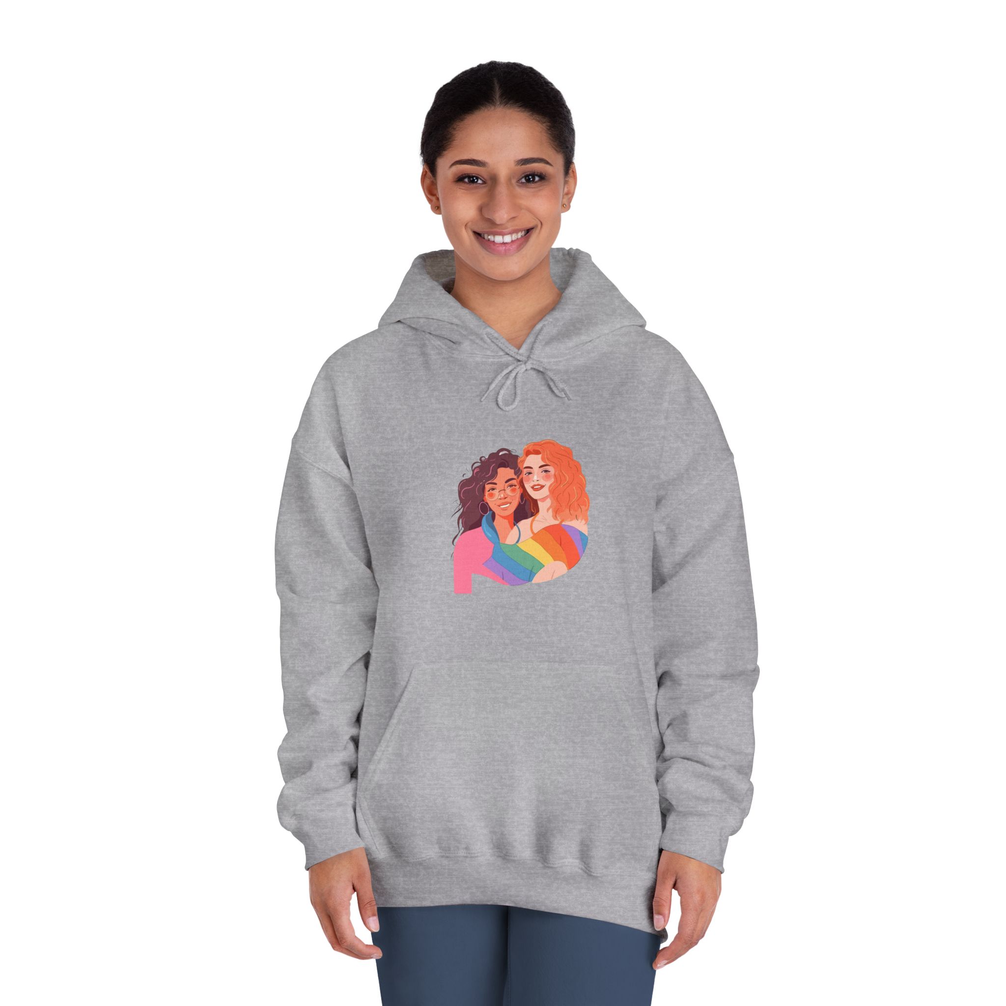 Portrait Lesbian Couple With Rainbow Flag Concept Lgbtq Illustration Couple Unisex Dryblend Hooded Sweatshirt - Image 16