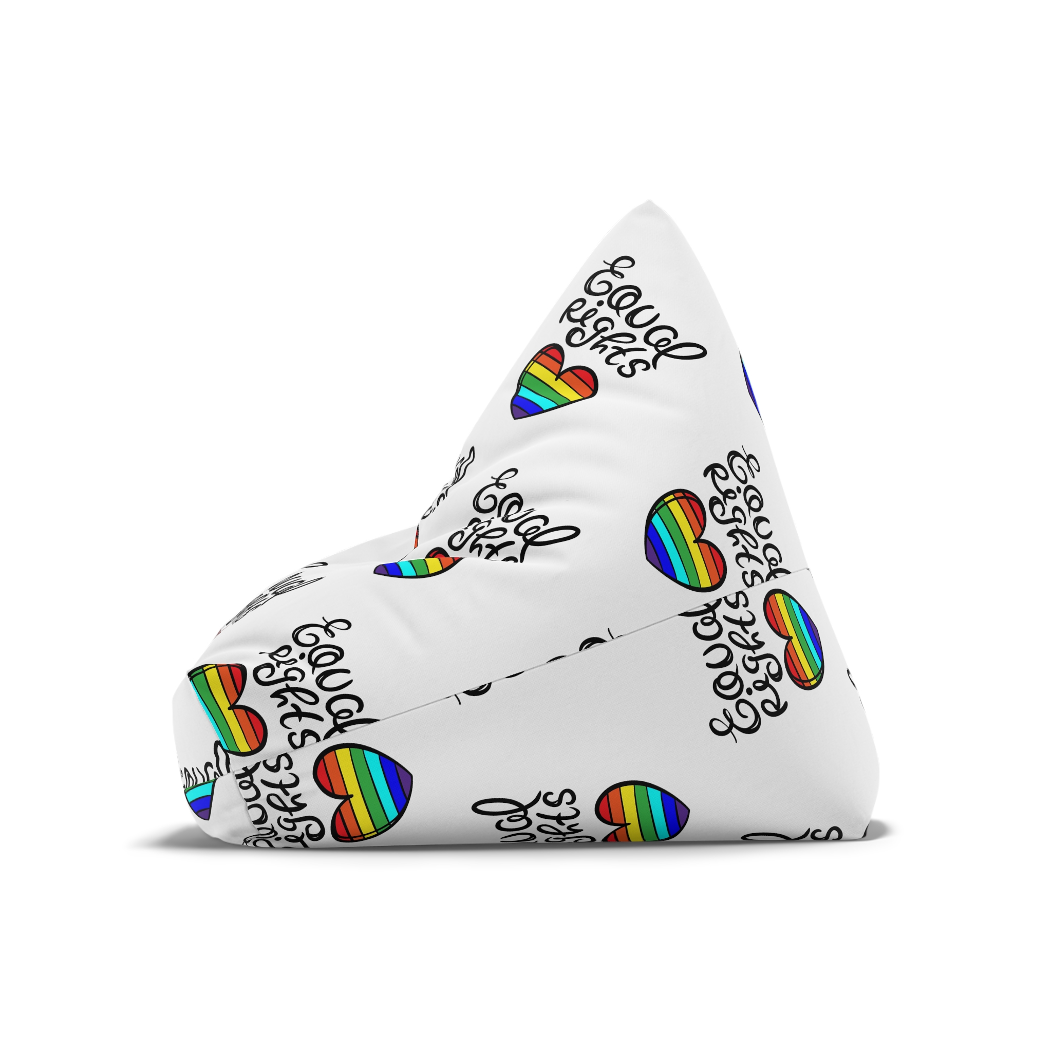 Equal Right Handwritten Text Heart Rainbow Motto Vector Print Bean Bag Chair Cover - Image 8