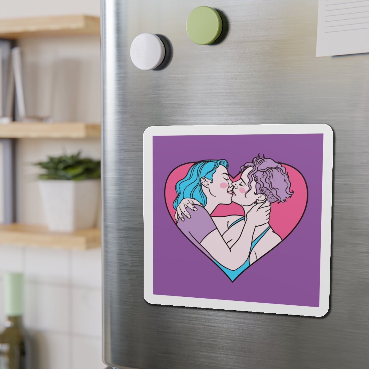 Hand Drawn Affectionate Lesbian Kiss Die Cut Magnets - Image 15