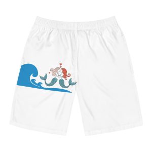 Two Mermaids Love With Hearts Their Heads Mens Board Shorts Aop