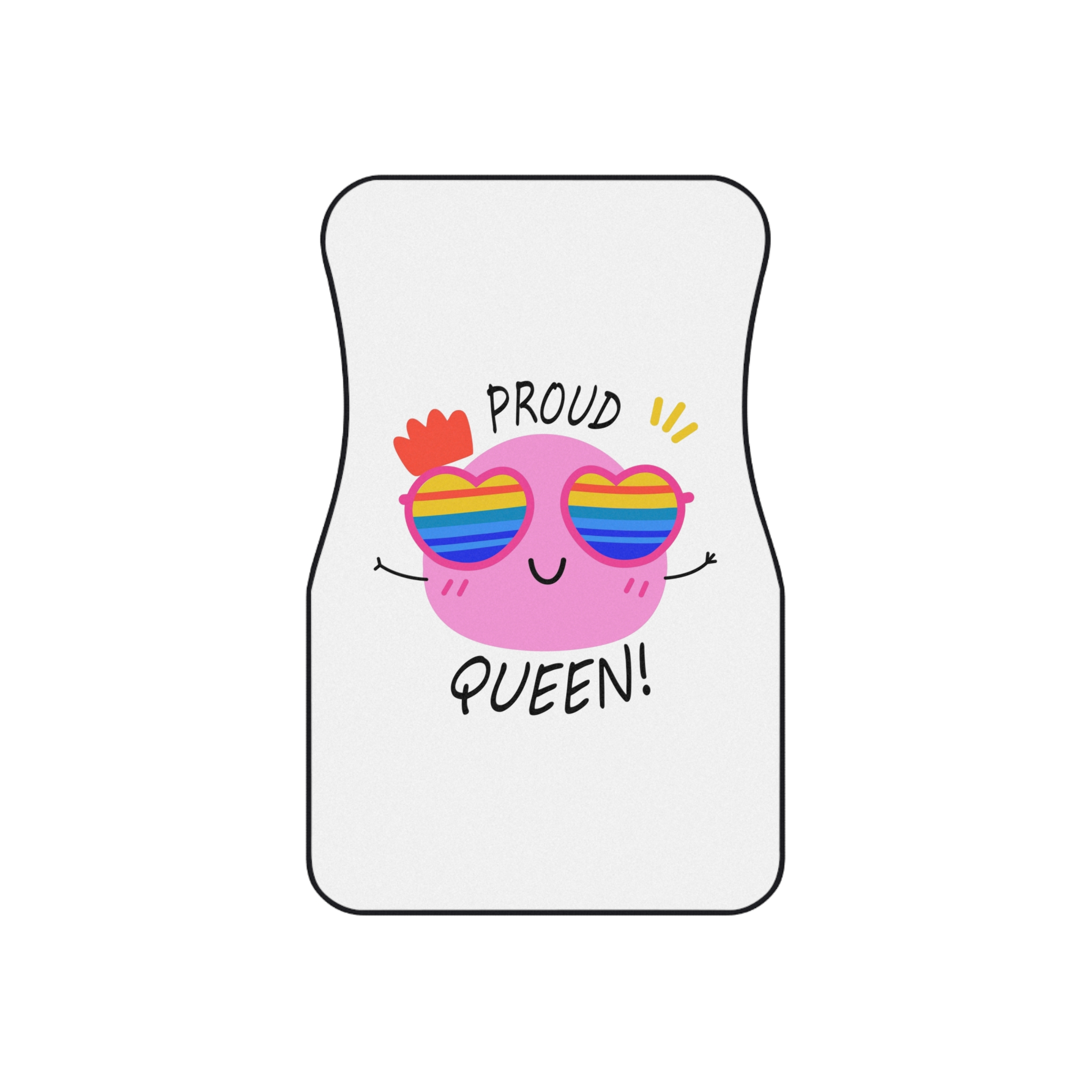 Pink Blob With Rainbow Heart Sunglasses Saying Proud Queen Flat Sticker Car Mats Set Of 4 - Image 2