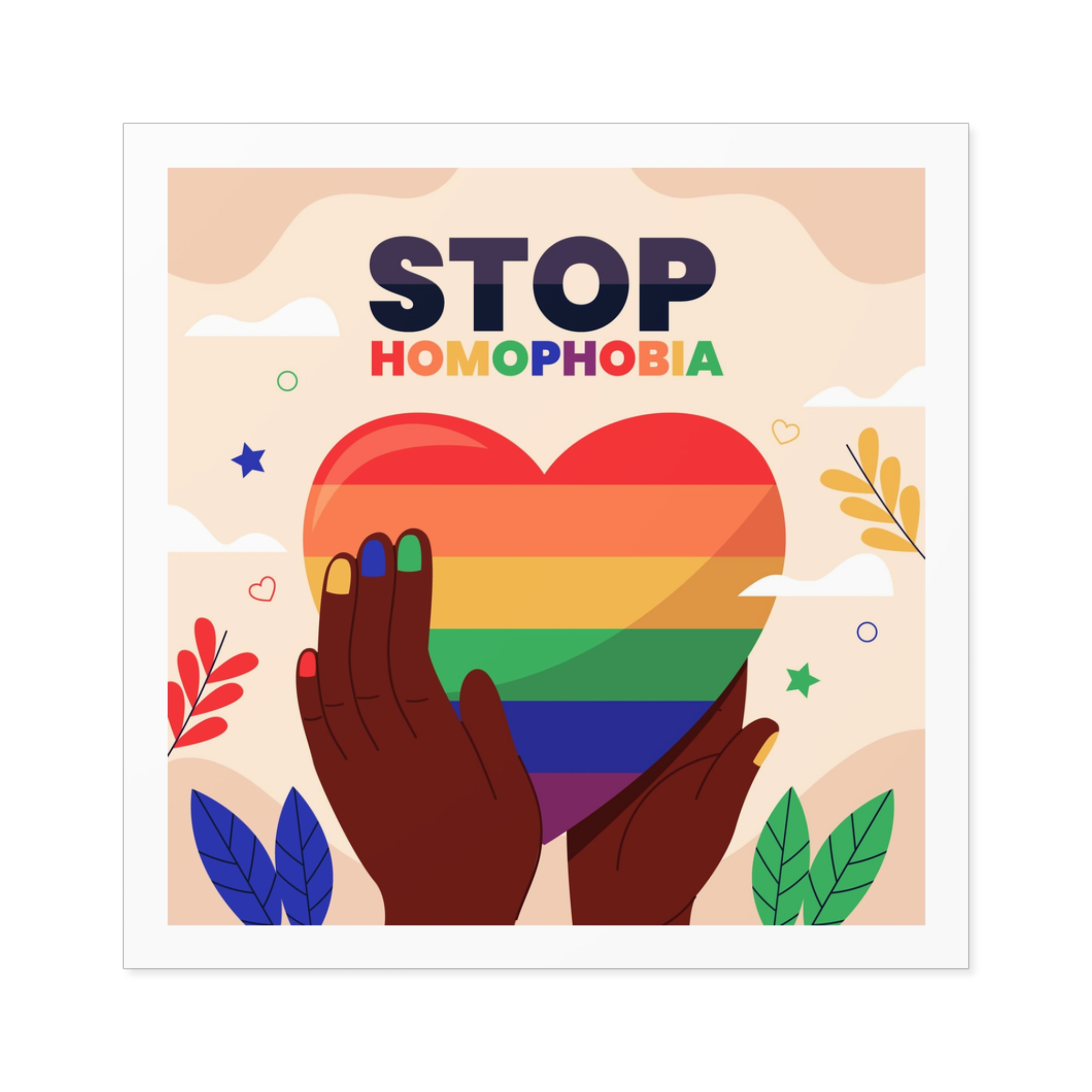 Hand Drawn Stop Homophobia Message Illustrated Laminate Stickers Square - Image 17