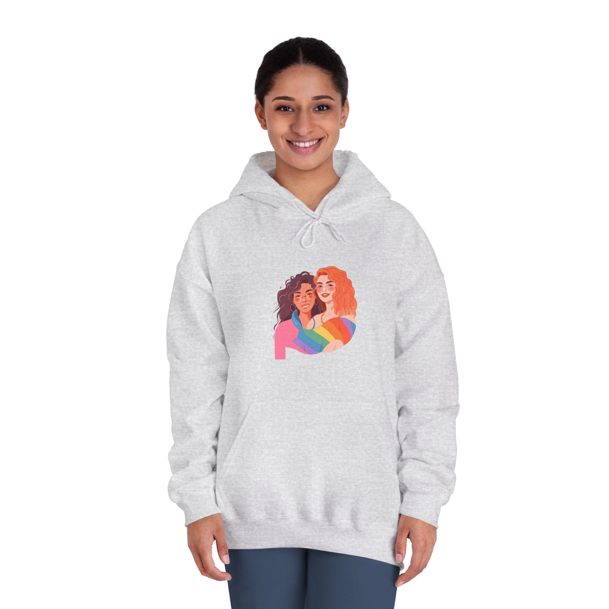 Portrait Lesbian Couple With Rainbow Flag Concept Lgbtq Illustration Couple Unisex Dryblend Hooded Sweatshirt - Image 8