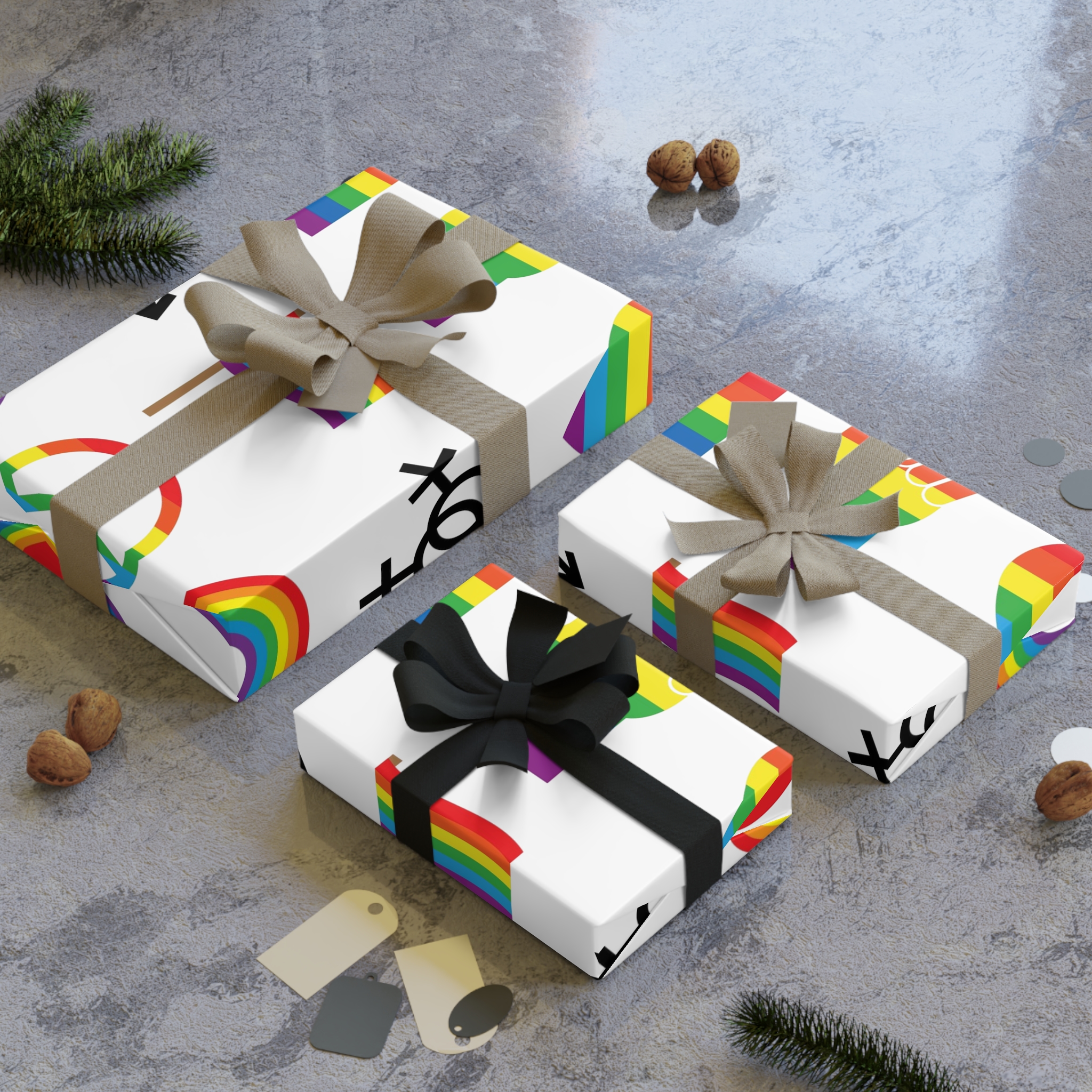 Set Flat Lgbt Homosexual Rainbow Flag Icon Symbols Gift Wrapping Paper Rolls 1pc - Image 4