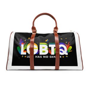 D Text Lgbtq Decorated With Colorful Leaves Black Background Waterproof Travel Bag