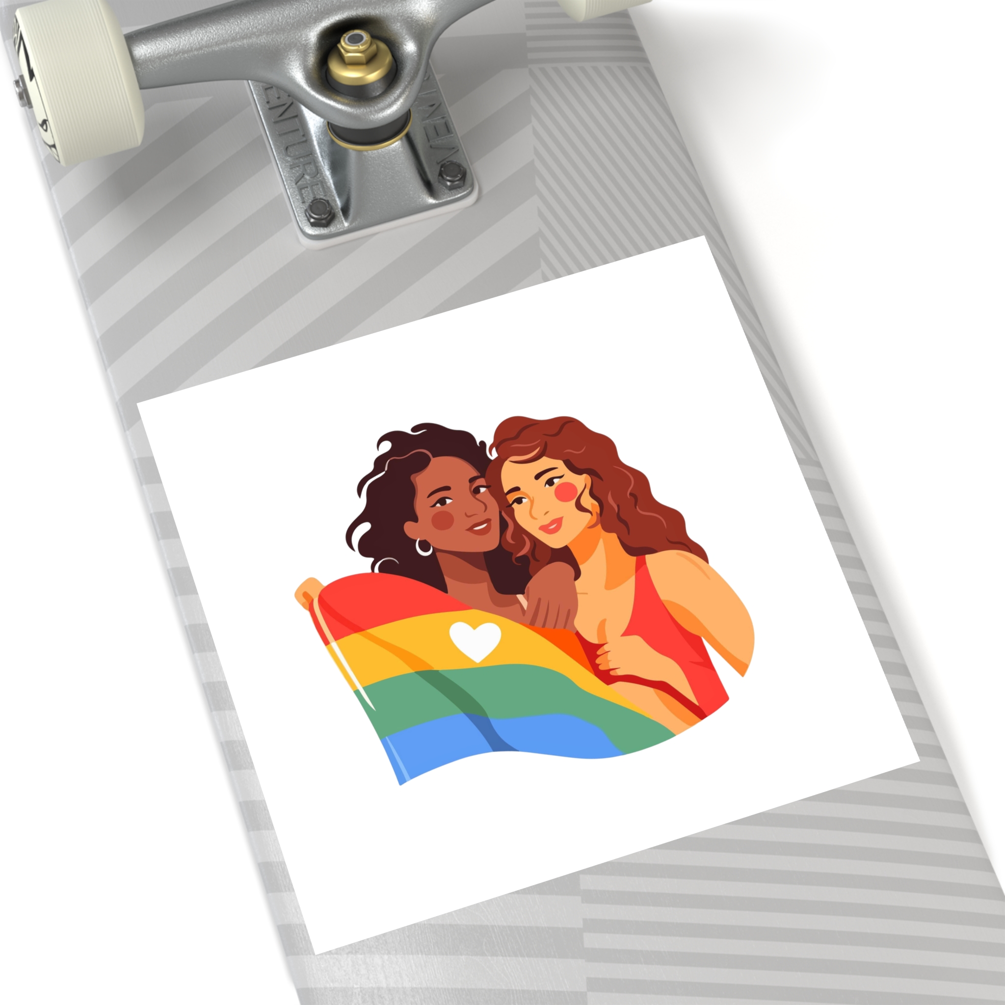 Portrait Lesbian Couple With Rainbow Flag Concept Lgbtq Laminate Stickers Square - Image 52
