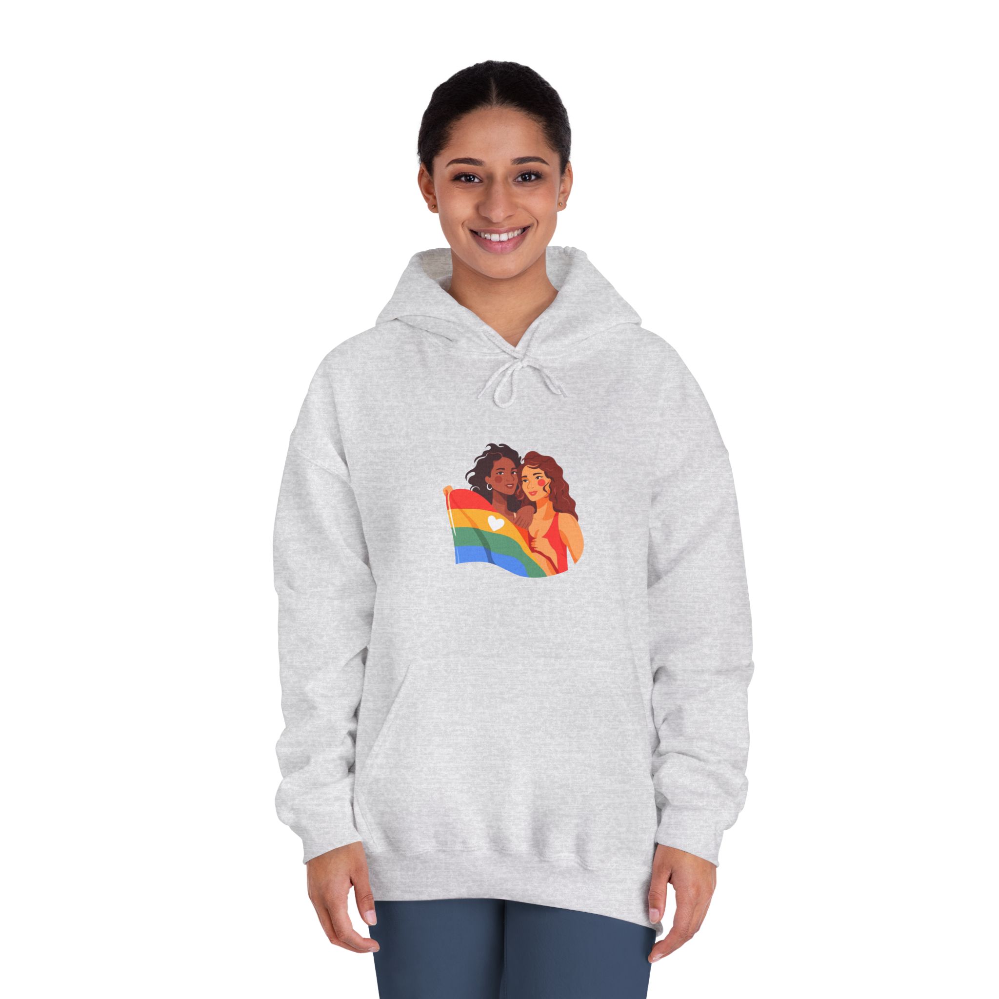 Portrait Lesbian Couple With Rainbow Flag Concept Lgbtq Unisex Dryblend Hooded Sweatshirt - Image 8